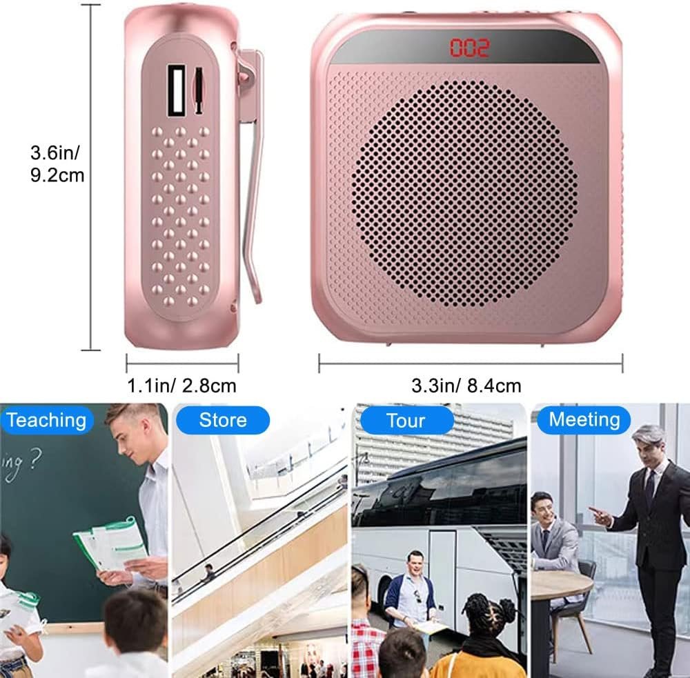 Portable Voice Amplifier for Teachers, 2200mAh Rechargeable Personal Amplifier Mic PA System Headset Microphone with Speaker for Teachers, Training, Meeting, Tour Guide, Yoga, Classroom (Rose) - Image 6
