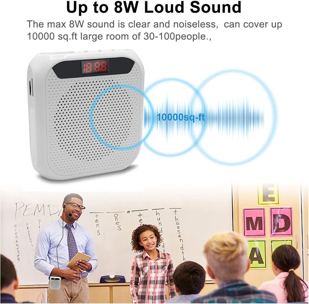 Portable Voice Amplifier for Teachers, Rechargeable Personal Amplifier Mic PA System Headset Microphone with Speaker for Teachers, Training, Meeting, Tour Guide, Yoga, Classroom (White) - Image 2