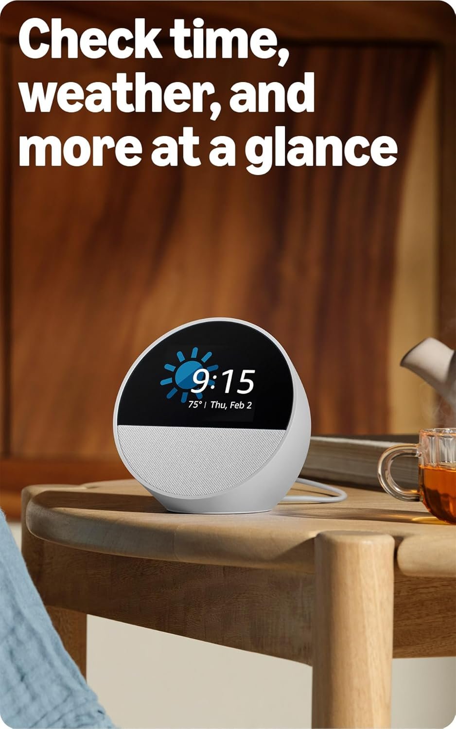 Like-New Amazon Echo Spot (newest model), Great for nightstands, offices and kitchens, Smart alarm clock, Designed for Alexa+, Glacier White - Image 3