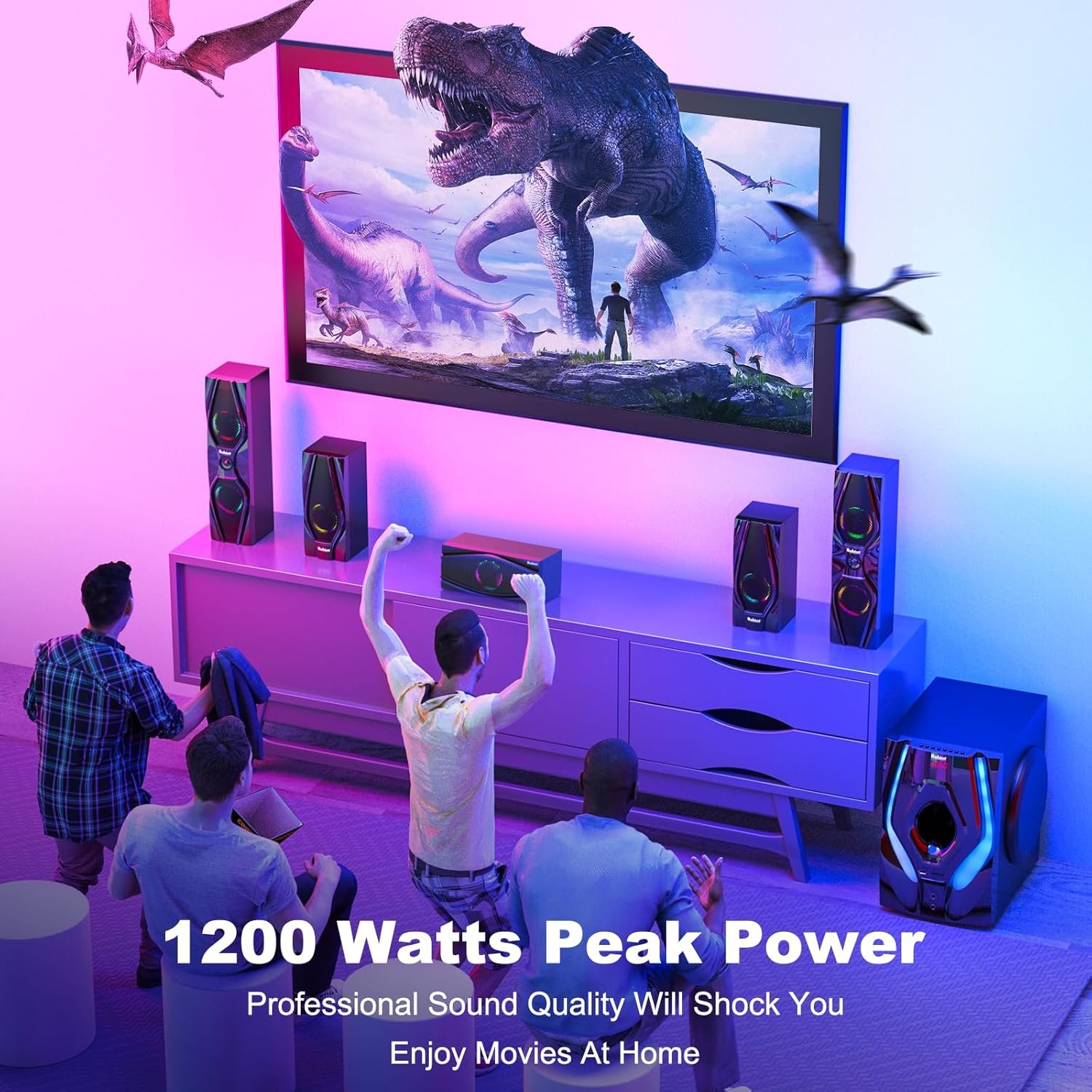 Bobtot Surround Sound Systems Home Theater System - 1200 Watts Peak Power 10" Subwoofer 5.1/2.1 Wired Audio Stereo Speakers Strong Bass with ARC Optical AUX Bluetooth Input - Image 3