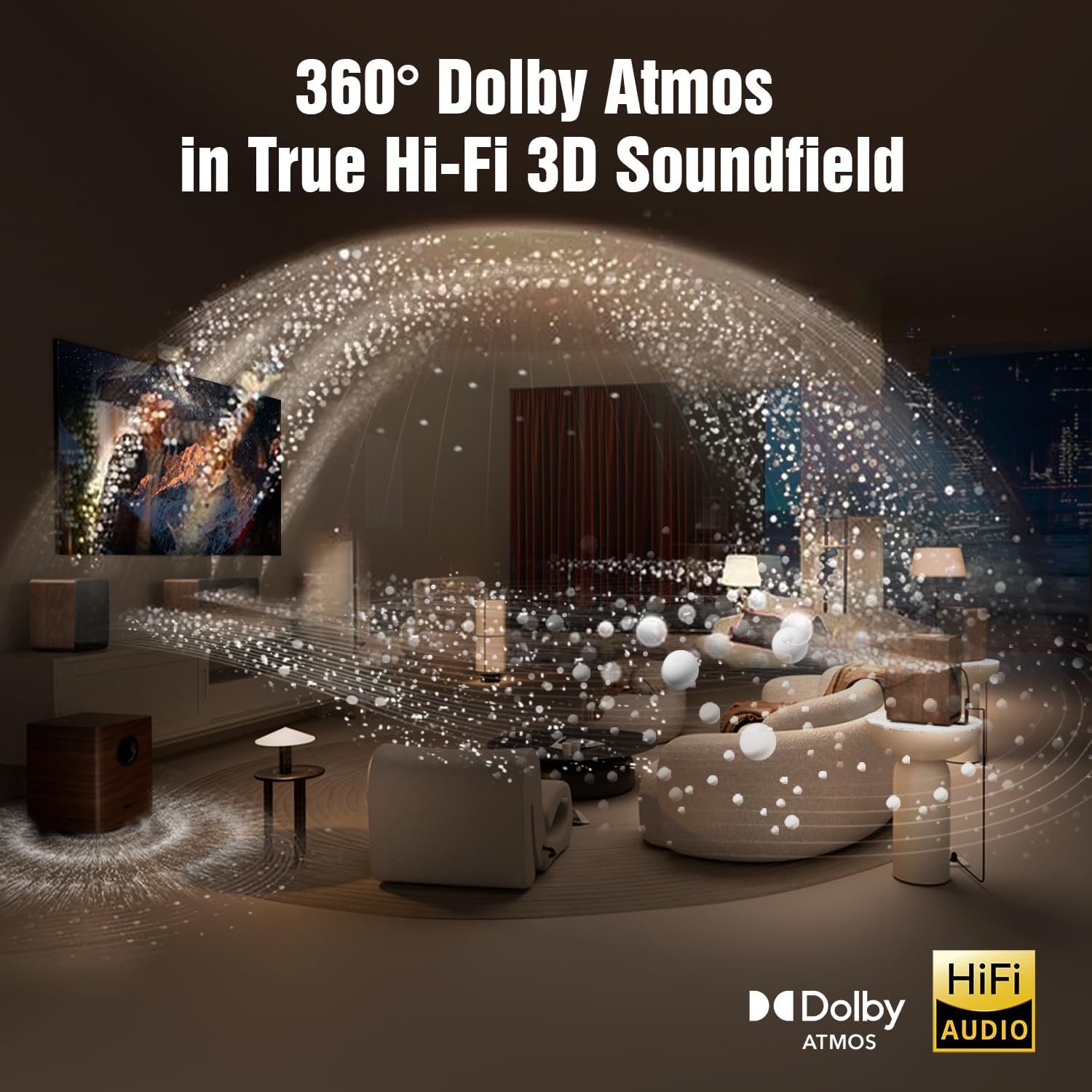 HiFi 5.1.4ch Home Theater Sound System, Dolby Atmos, 900W Surround Sound System for TV, Sound Bar with Subwoofer, 4 Surround Speakers, TV Soundbar, HiFi-Grade Crossover, eARC, BT 5.4, Color: Wood - Image 4