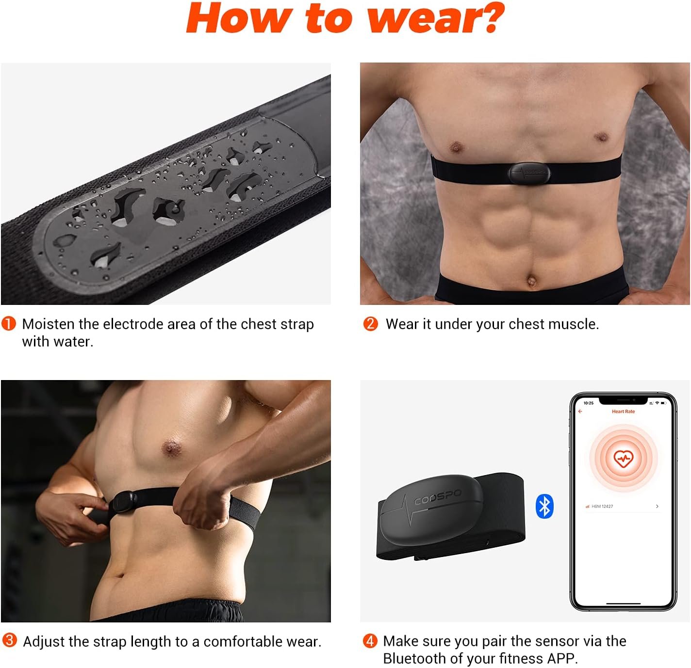 COOSPO Heart Rate Monitor Chest Strap, Bluetooth ANT+ Heart Rate Monitor Chest Sensor with 400H Battery, HRM Works with Strava/Wahoo Fitness/Polar Beat/Peloton/DDP Yoga App - Image 6