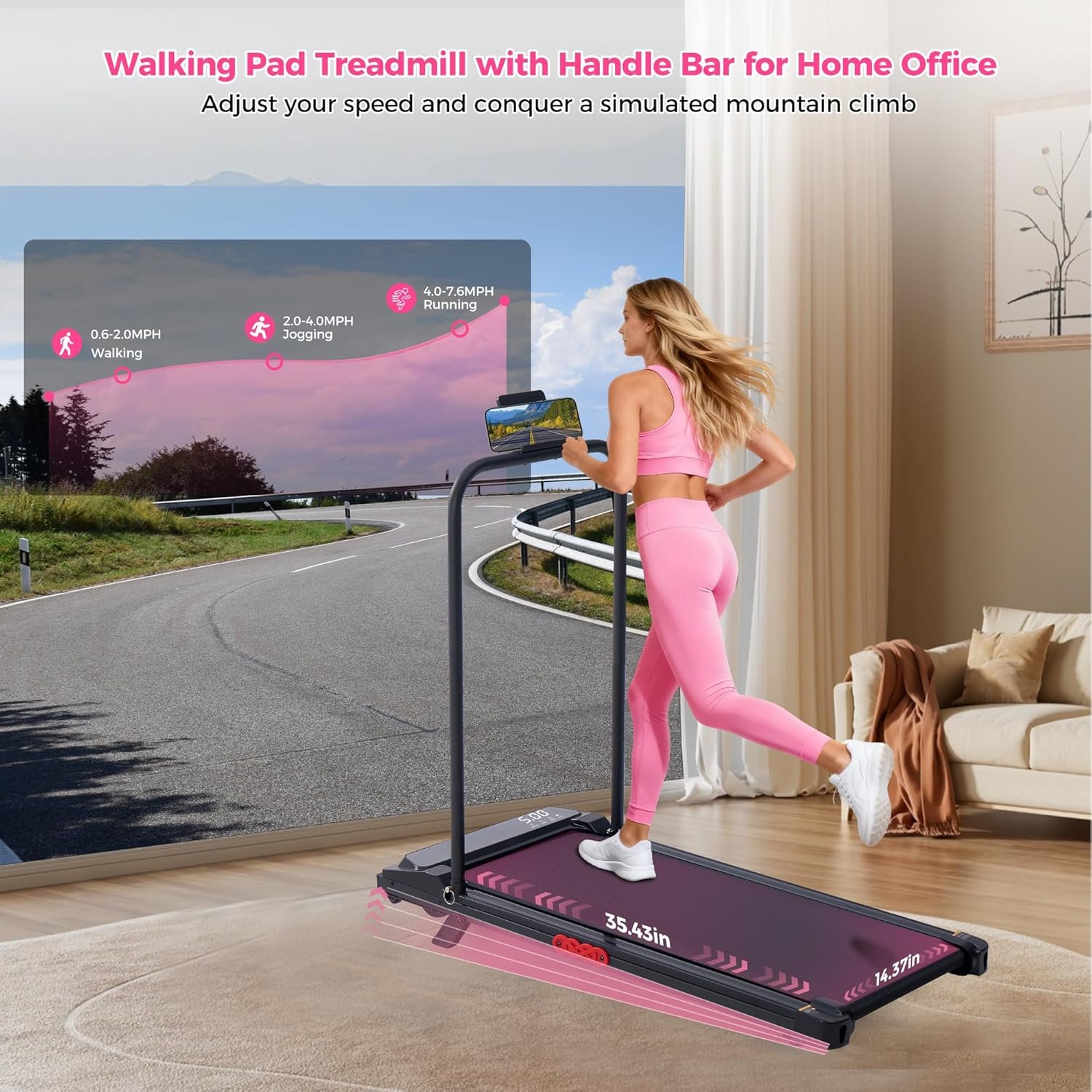 Walking Pad with Incline, 2026 Upgrade Electric Small Walking Pad with Handle Bar, 3.0HP Protable Walking Pad Treadmill with Handles and Incine for Home Small, 0.6-7.6MPH, 350LBS - Image 6