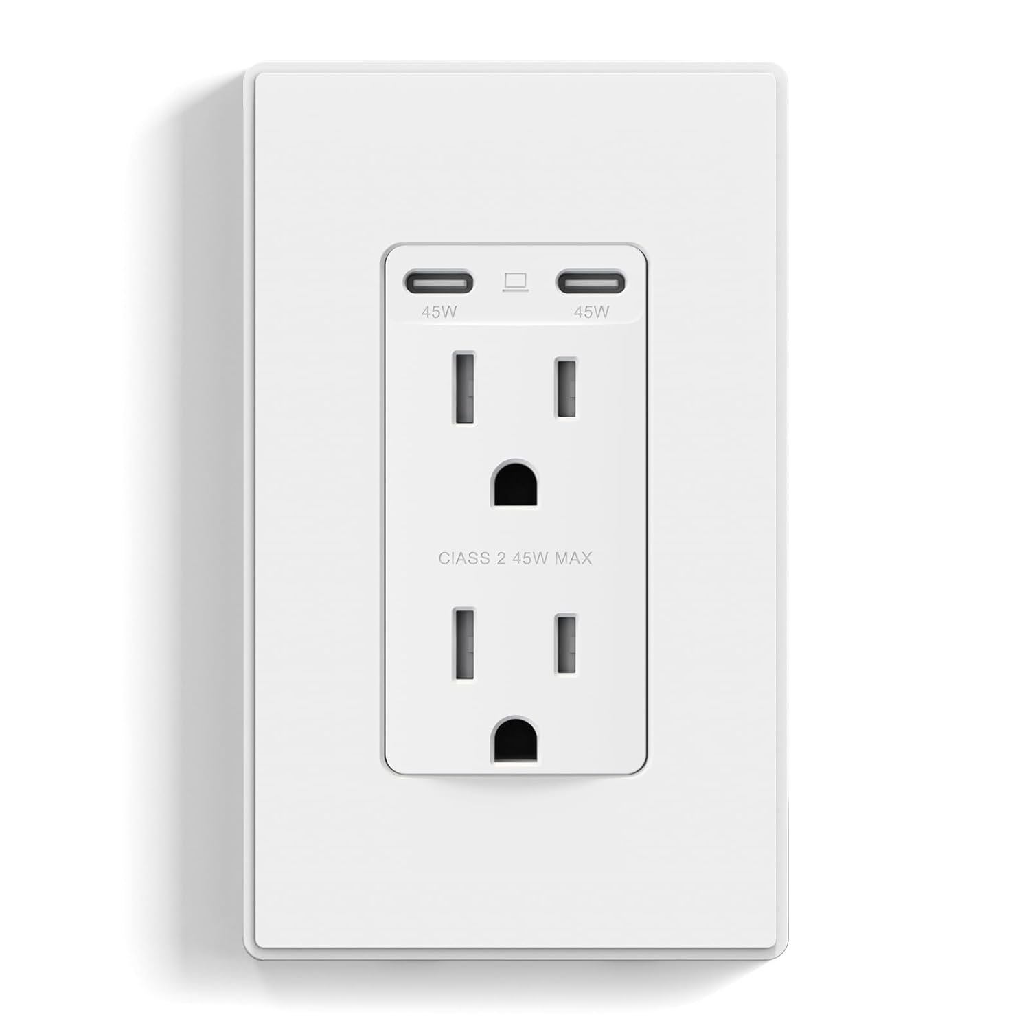 ELEGRP 45W Ultra-Speed USB C Outlet, 15 Amp Dual Type-C TR Wall Outlet Receptacle, Charging Power Outlet for iPhone 17 Series & More, UL Listed, 1 Pack, Matte White