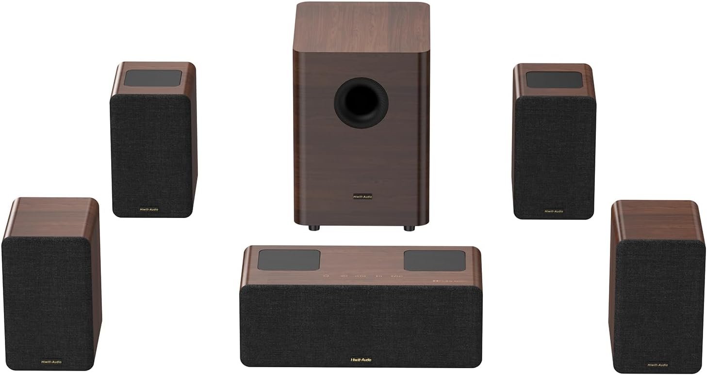 HiFi 5.1.4ch Home Theater Sound System, Dolby Atmos, 900W Surround Sound System for TV, Sound Bar with Subwoofer, 4 Surround Speakers, TV Soundbar, HiFi-Grade Crossover, eARC, BT 5.4, Color: Wood