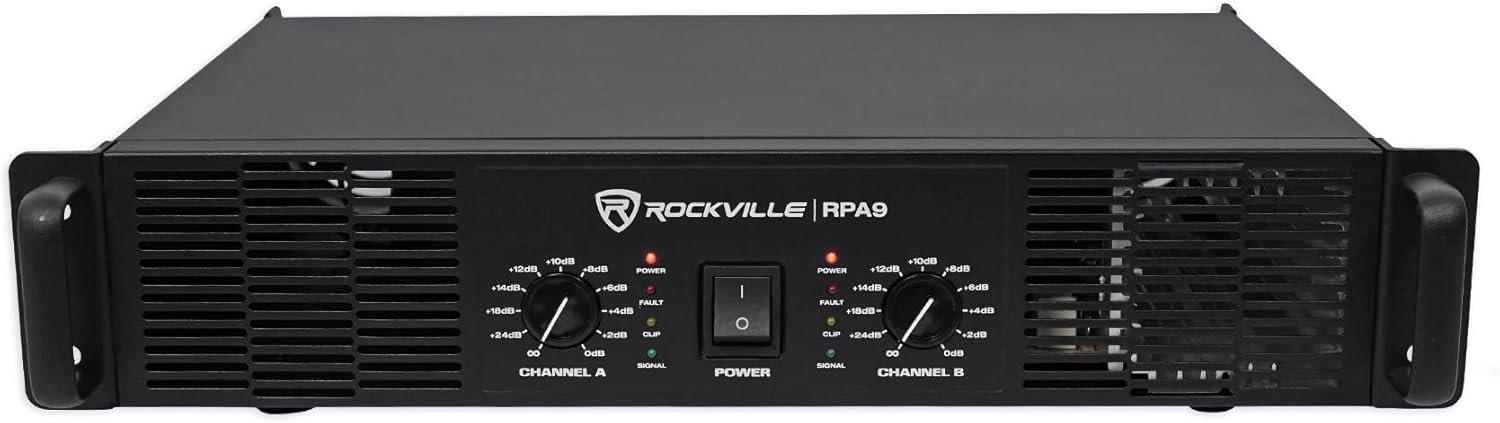 Rockville RPA9 3000W Peak/800W RMS 2 Channel Power Amplifier, High Output, Durable Build, Versatile Inputs, for DJs and Pro Audio