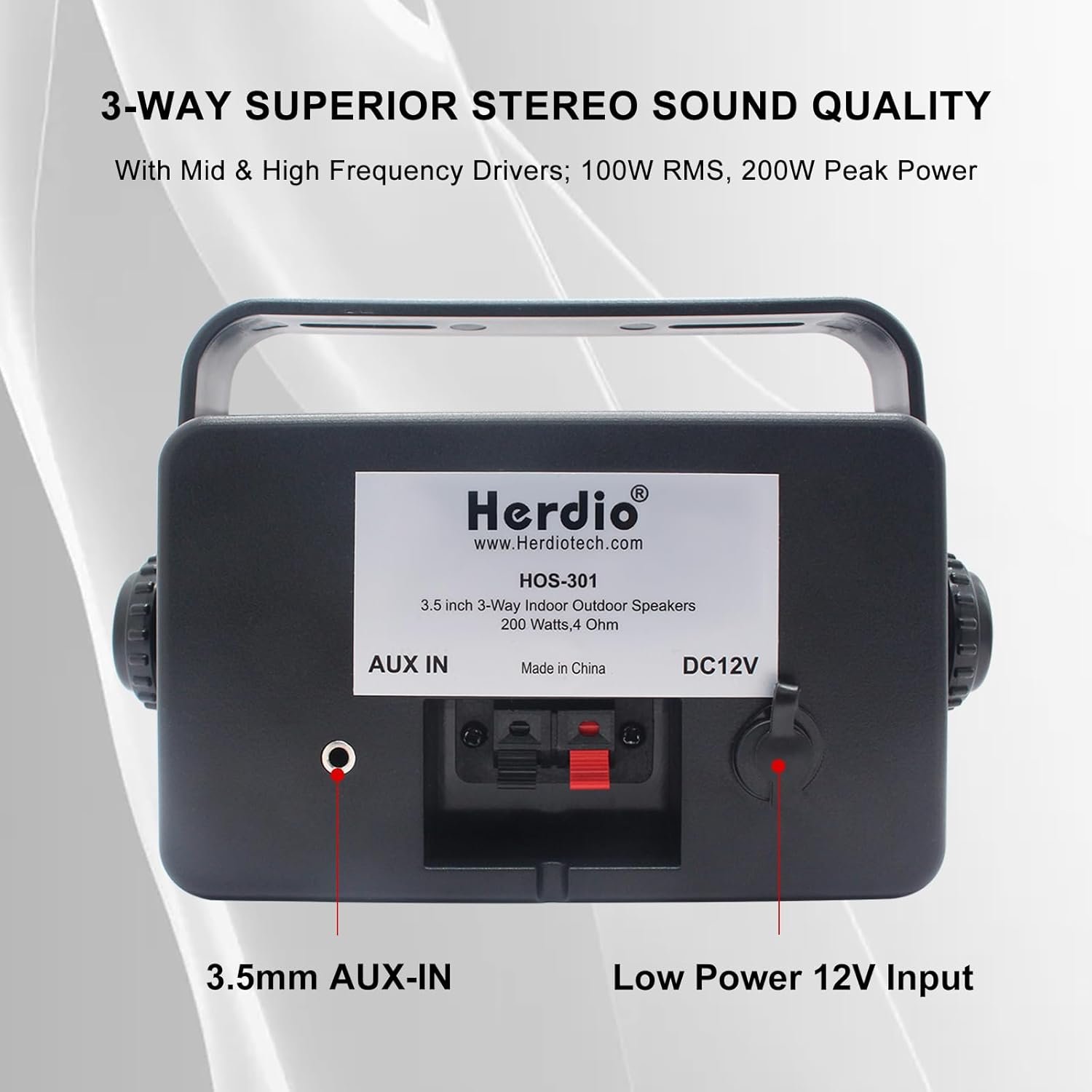 Herdio 3.5" Outdoor Bluetooth Speakers Wired Waterproof, 200W 3 Way Upgrade Premium Wall Mount Speakers, Durable Mountable Loud Sound System for Patio Indoor Deck Garage (Black Pair) - Image 8