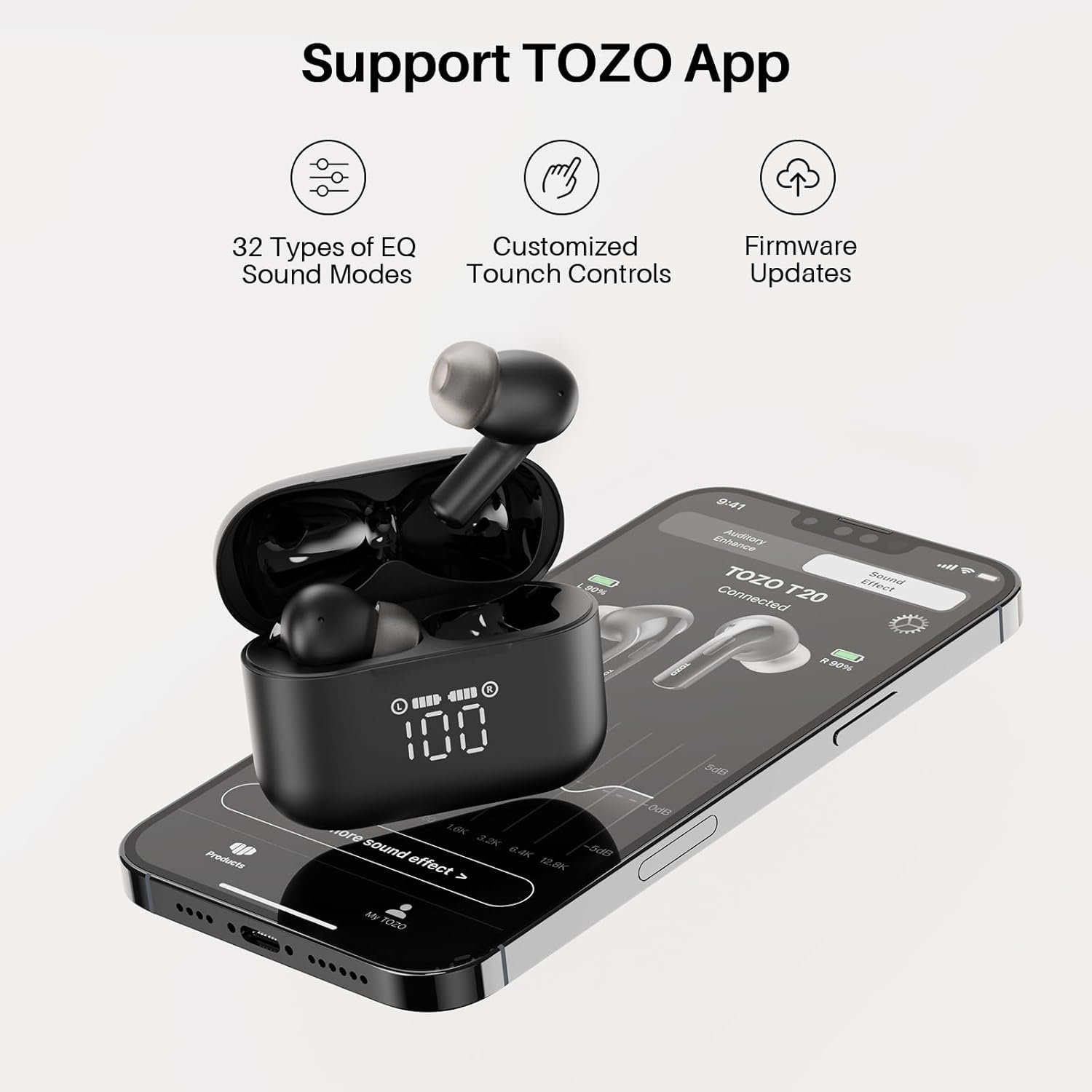 TOZO T20 Wireless Earbuds Bluetooth Headphones 48.5 Hrs Playtime with LED Digital Display, IPX8 Waterproof, Dual Mic Call Noise Cancelling 10mm Broad Range Speakers, New Version - Image 8