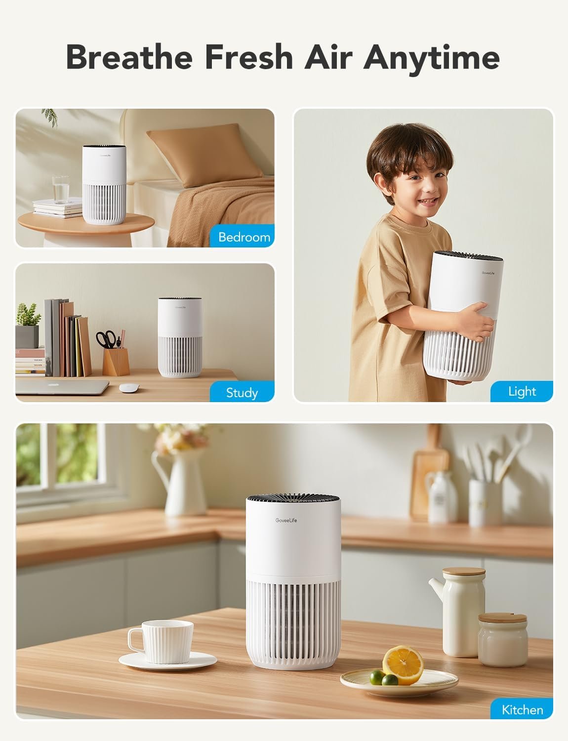 GoveeLife Mini Air Purifier for Bedroom, Smart Filter Air Purifier with App Alexa Control for Pet Hair, Odors, Pollen, HEPA Portable Air Cleaner with 3 Speeds, 2 Modes, Timer, Aroma for Home - Image 8