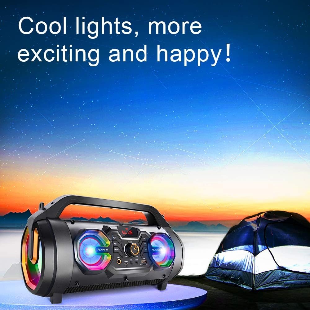 Bluetooth Speaker, 30W Portable Bluetooth Boombox with Subwoofer, FM Radio, RGB Colorful Lights, EQ, Stereo Sound, Booming Bass, 10H Playtime Wireless Party Speaker for Home, Outdoor, Travel, Camping - Image 8