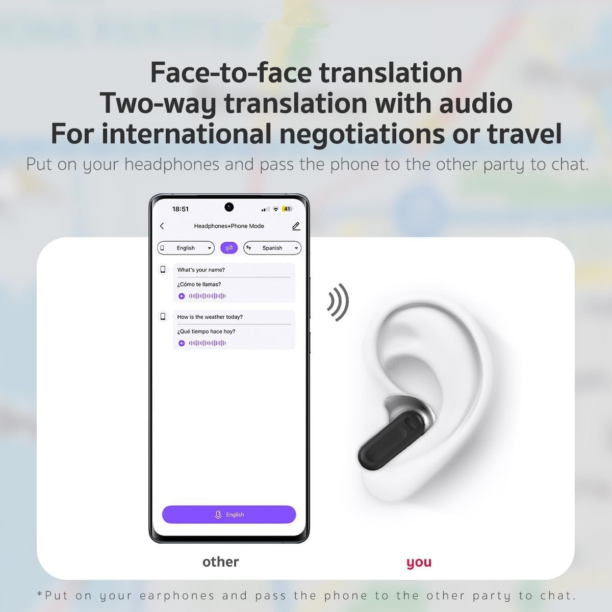 NE20 AI Translation Earbuds Real Time: 3-in-1 Translation Headphones with Touch Screen, 135 Languages, Translator Earbuds with 60H Playtime, Support Playing Music Phone Calls for Travel - Image 6