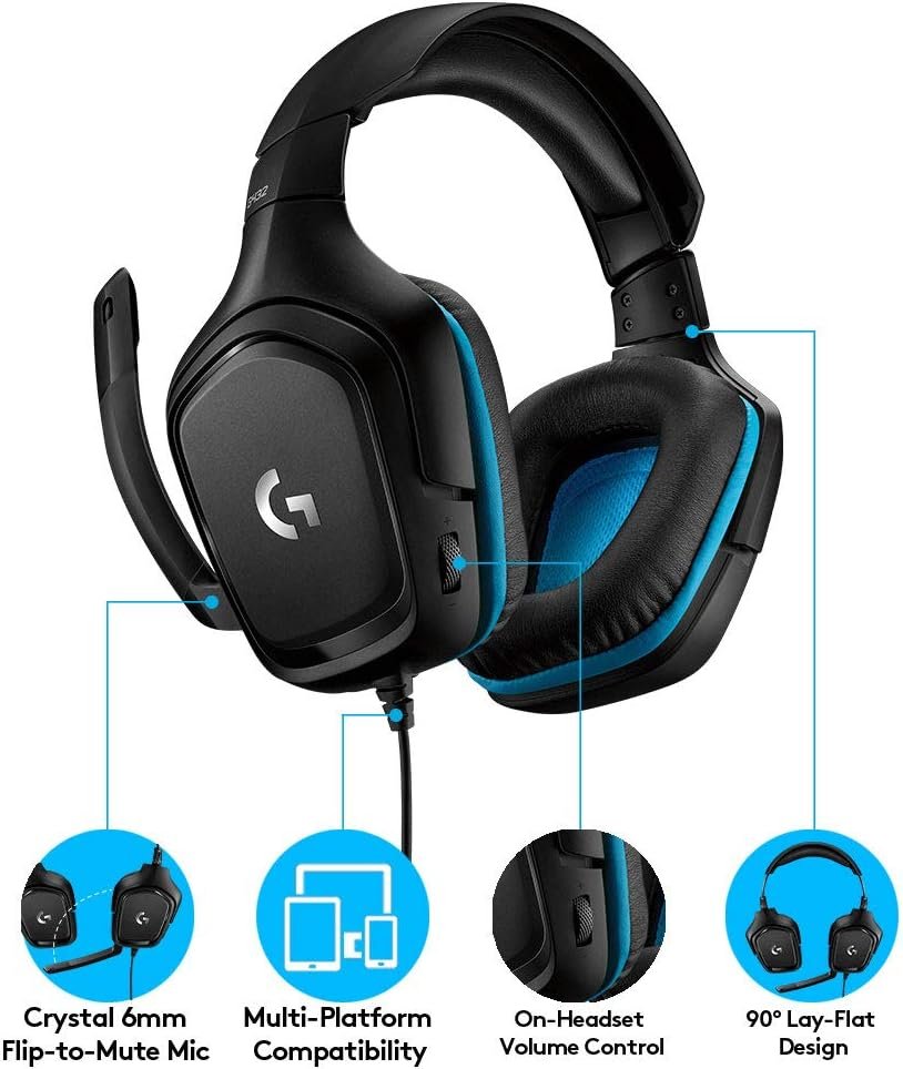 Logitech G432 Wired Gaming Headset, 7.1 Surround Sound, DTS Headphone:X 2.0, Flip-to-Mute Mic, PC (Leatherette) Black/Blue - Image 6