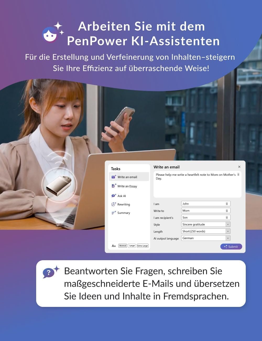 AI VoiceWriter – Smart Dictation & AI Writing Assistant for Windows & Mac | USB Dongle & Mobile App for Voice Input, Proofreading, Rewriting & Multilingual Support - Image 6