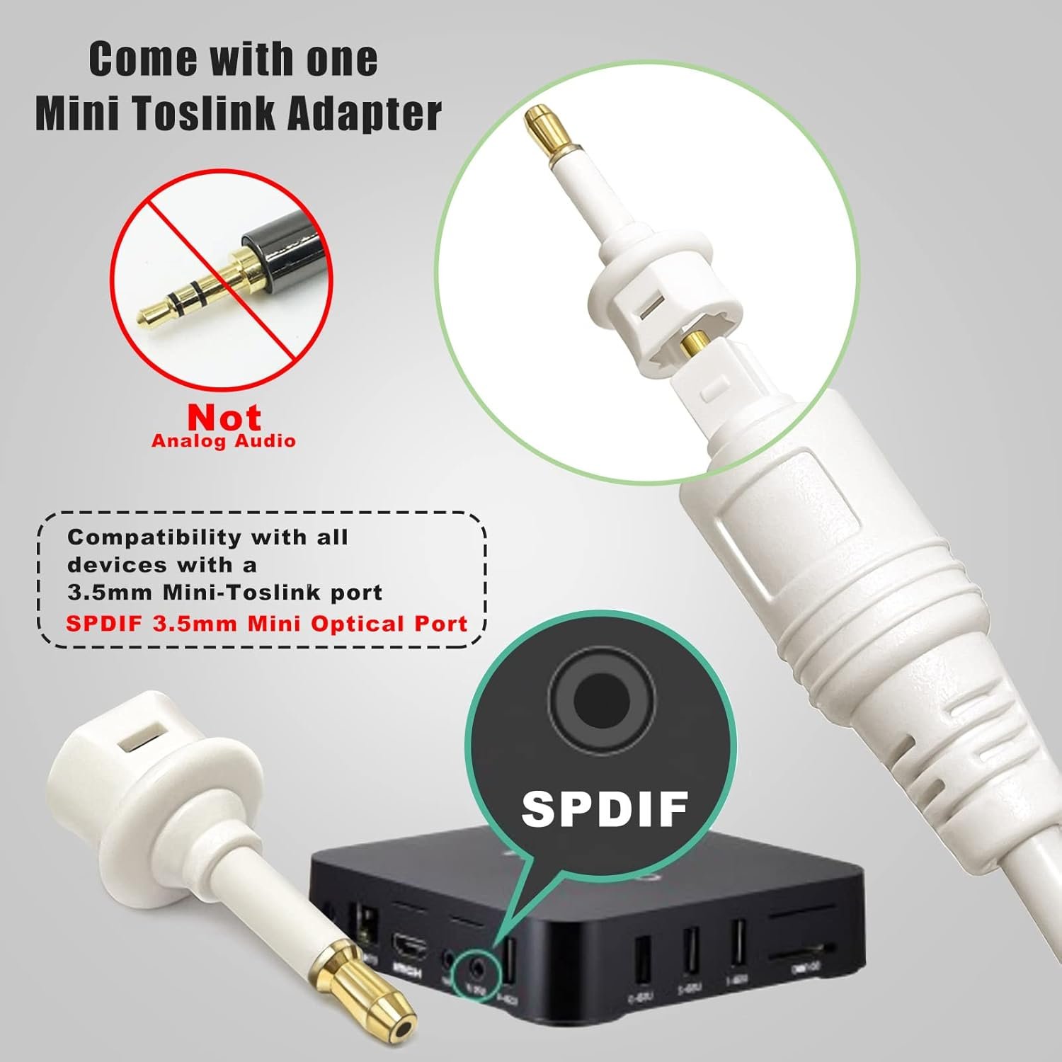Slim White Optical Audio Cable 15 feet, Digital Toslink Fiber Optic Audio Cord, Optical Sound Cable for Sound Bar/TV/PS4/Xbox/Home Theater - Image 4