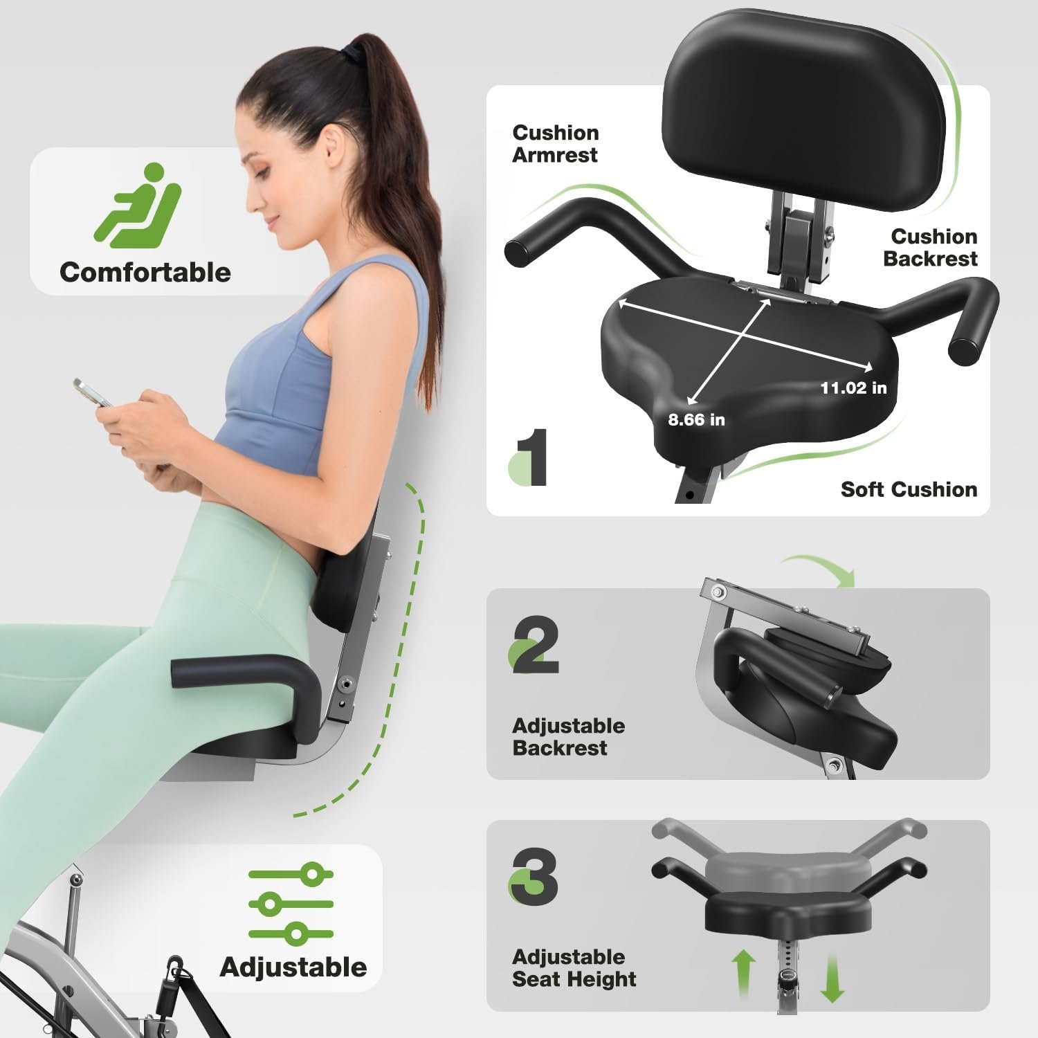 Exercise Bike, 5 in 1 Foldable Stationary Bike for Seniors, 16-Level Adjustable Magnetic Resistance, Indoor Workout Bike with 330LB Capacity, Comfortable Seat Backrest X-bike - Image 4
