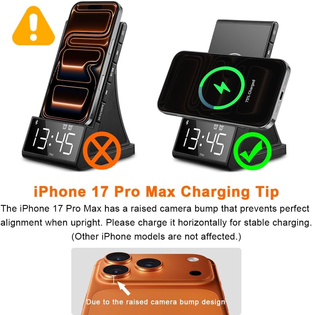 8-in-1 Wireless Charging Station with Bluetooth Speaker, Alarm Clock,FM Radio,Remote Control,Fast Charging Dock Compatible with iPhone 17/16/15/14, Samsung S25/S24,Android Phones - Image 3