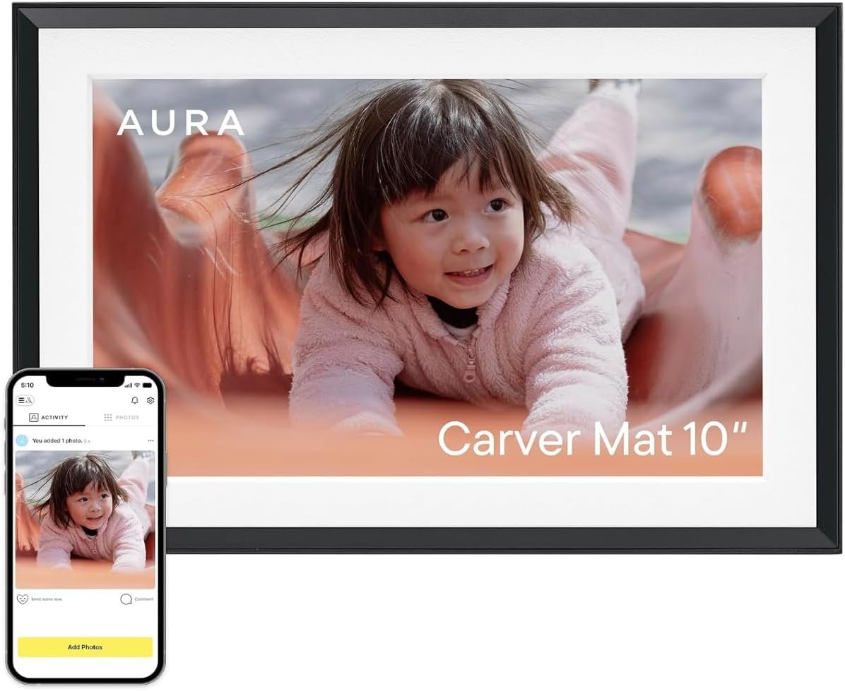 Aura Carver 10" WiFi Digital Picture Frame – Free Unlimited Cloud Storage – Send Photos from App – No Subscription – Auto On/Off – Gift for Parents & Grandparents