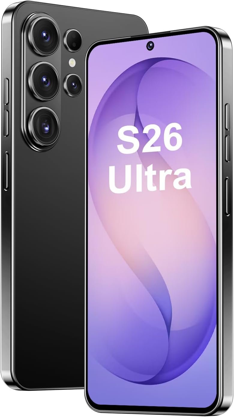 Unlocked Phone I26 Ultra Android Phone 10-core 12GB+512GB Cell Phone 7 inch HD Screen Mobile Phone 108MP+48MP Camera 6800 mAh Extra Large Battery 5G Dual SIM (Black)