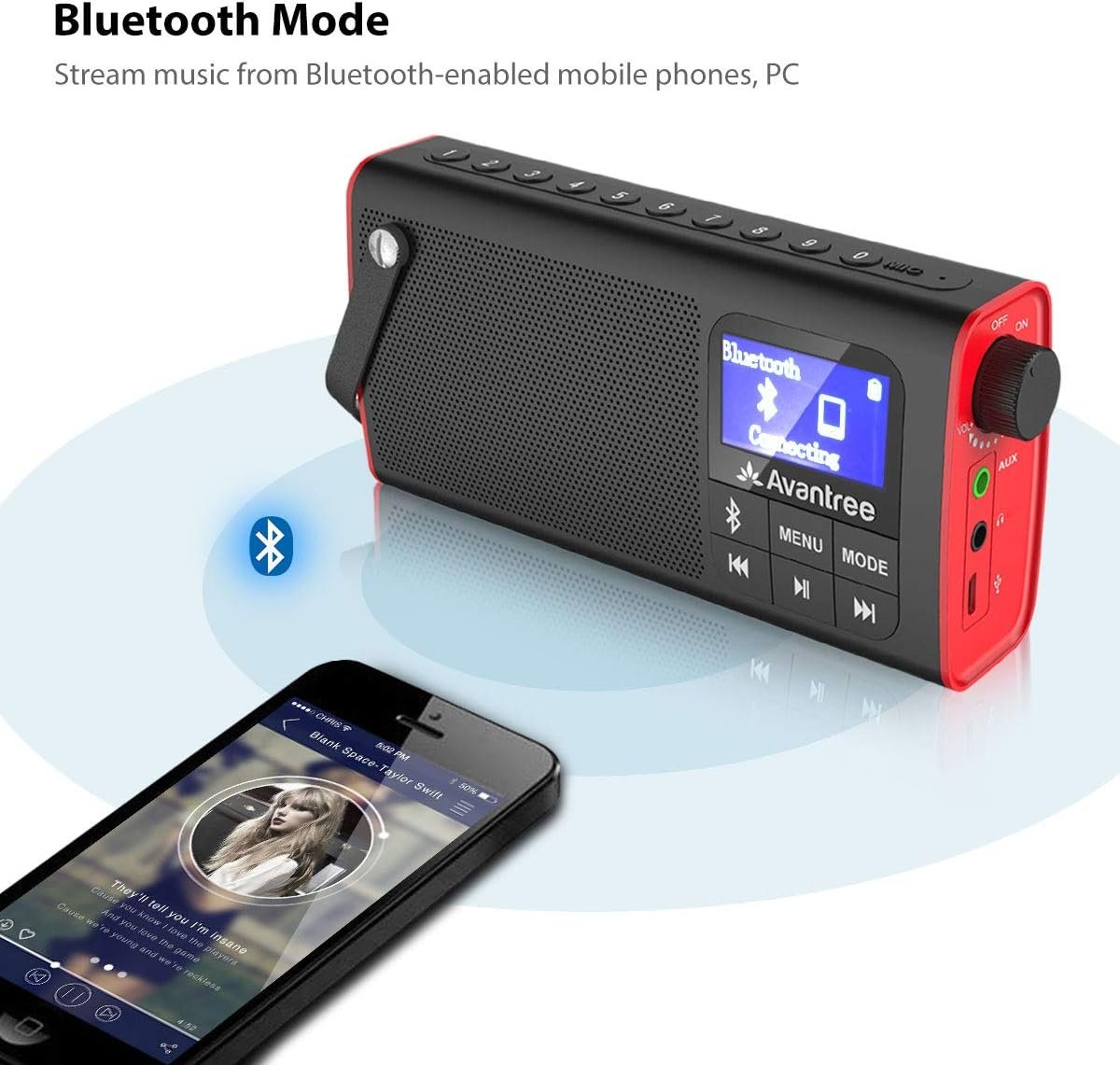 Avantree SP850 – Portable 3-in-1 FM Radio with Bluetooth Speaker & SD Card MP3 Player – Rechargeable Mini Radio with LED Display & Headphone Jack, Pocket Size with Handheld - Image 3