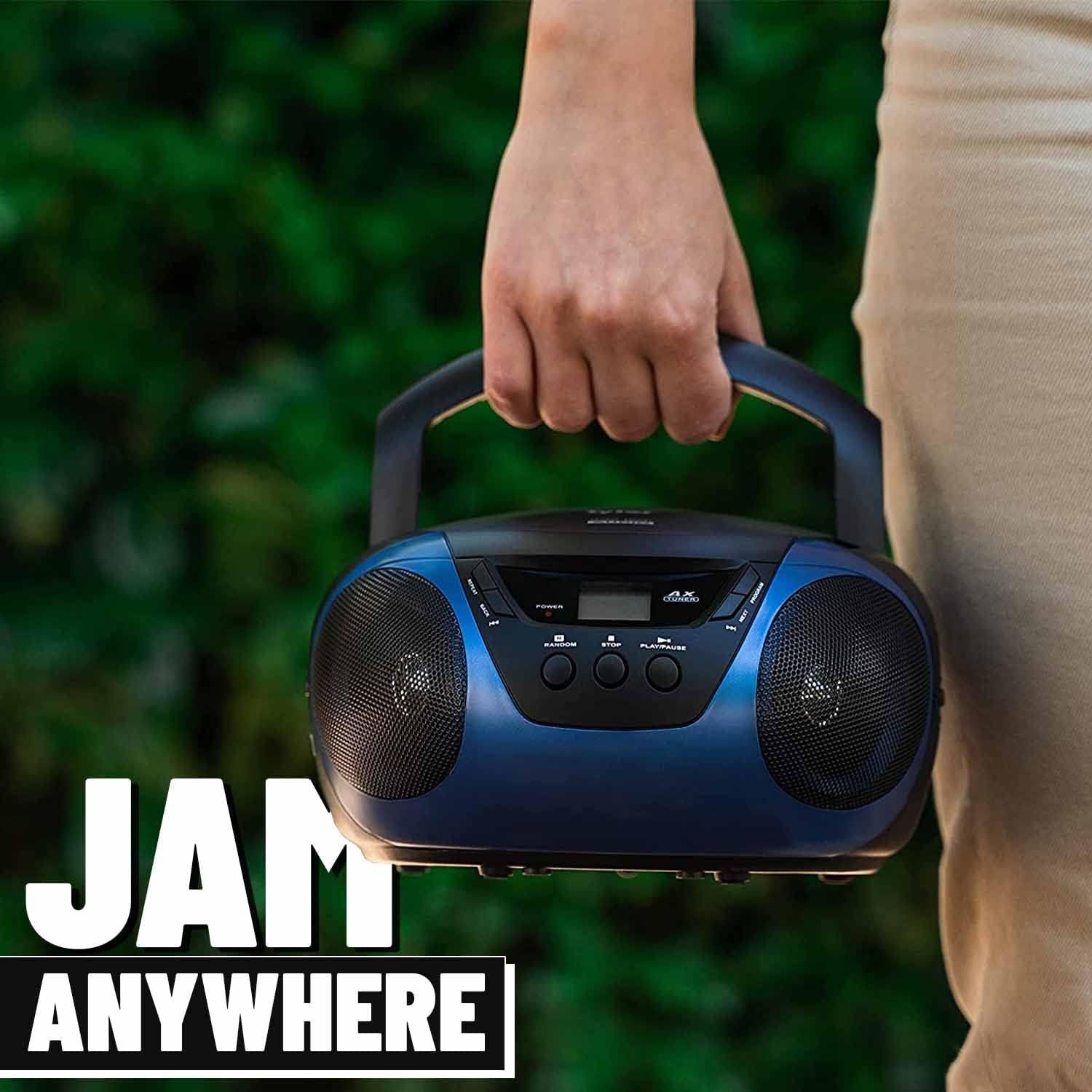 Tyler Portable Boombox CD Player AM/FM Radio Combo, Dynamic Boom Box CD Players for Home/Outdoor Portable Stereo with Speakers, Long Antenna for Best Reception Aux Input/3.5mm Headphone Jack, Blue - Image 7