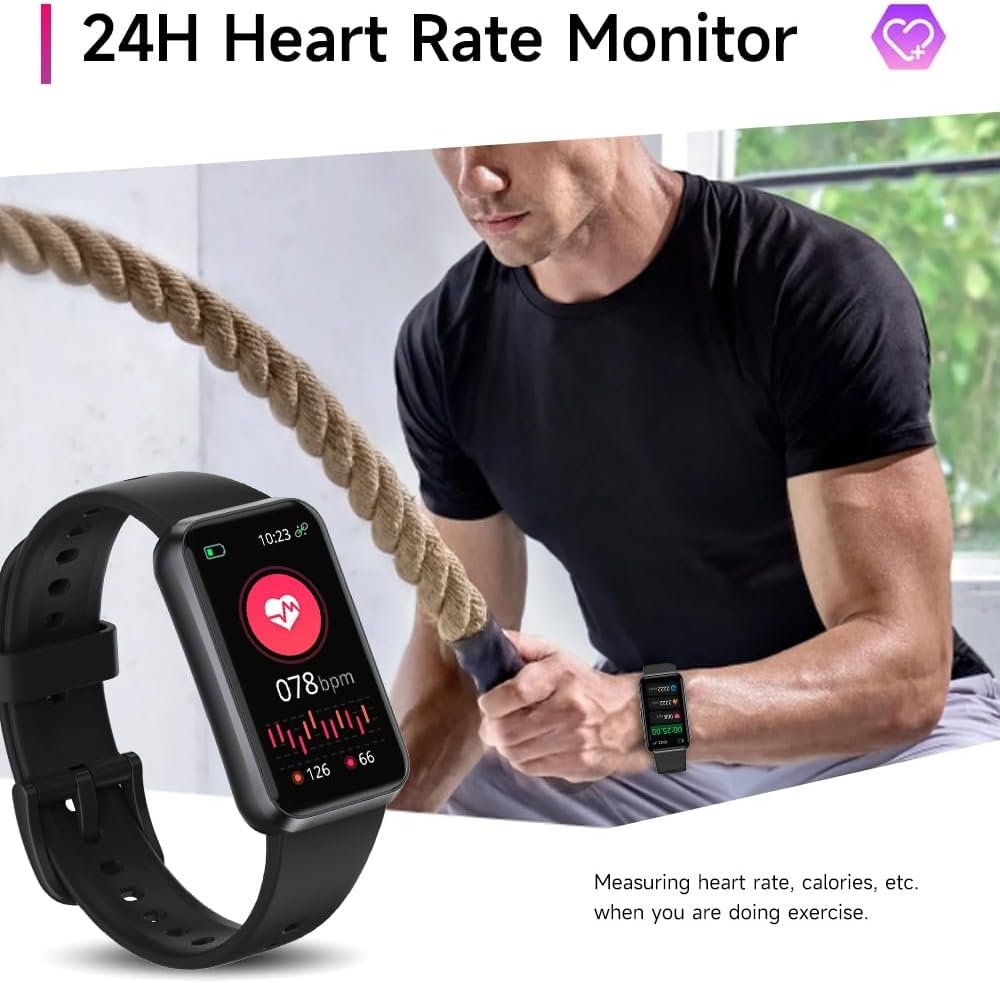 Fitness Trackers,Blood Oxygen Heart Rate Sleep Monitor,1.47‘’ OLED Display,Smart Band 24/7 Health Monitoring,Calorie Pedometer Steps Counter Activity watchs/Notifications(Black) - Image 2