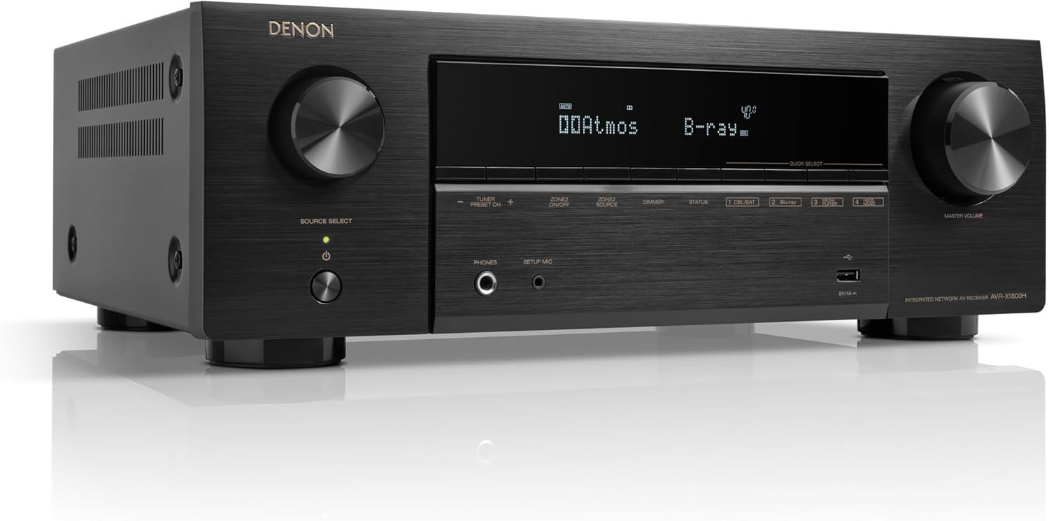 Denon AVR-X1800H 7.2 Channel AV Stereo Receiver - 80W/Channel, Wireless Streaming via Built-in HEOS, WiFi, & Bluetooth, Supports Dolby Vision, HDR10+, Dynamic HDR, & Home Automation Systems - Image 4