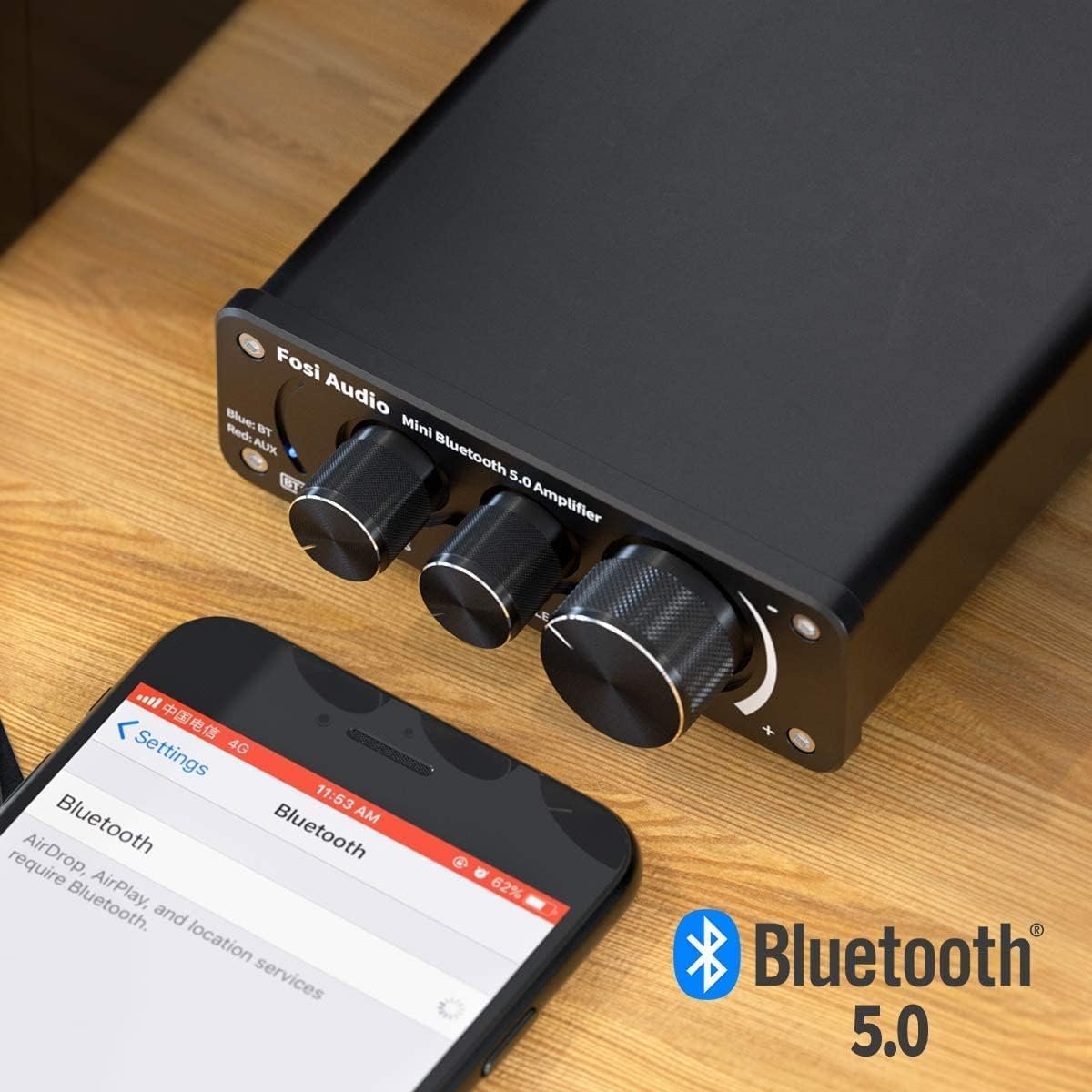 Fosi Audio BT10A Bluetooth 5.0 Stereo Audio Amplifier Receiver 2 Channel Class D Mini Hi-Fi Integrated Amp for Home Passive Speakers 50W x 2 TPA3116 - Image 4