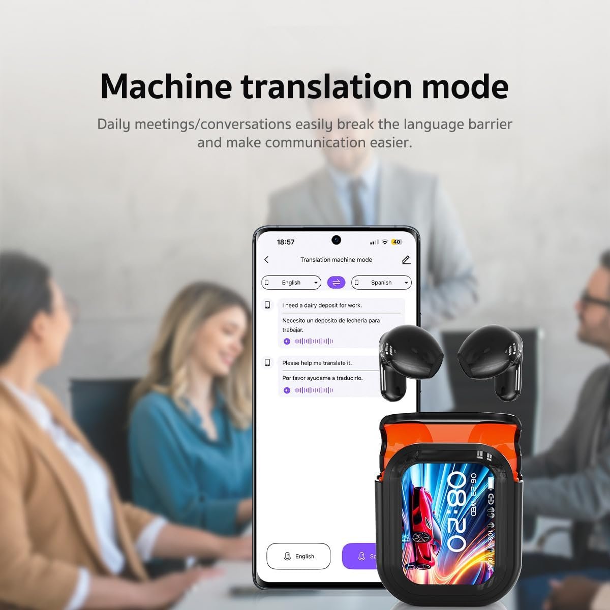 NE20 AI Translation Earbuds Real Time: 3-in-1 Translation Headphones with Touch Screen, 135 Languages, Translator Earbuds with 60H Playtime, Support Playing Music Phone Calls for Travel - Image 5