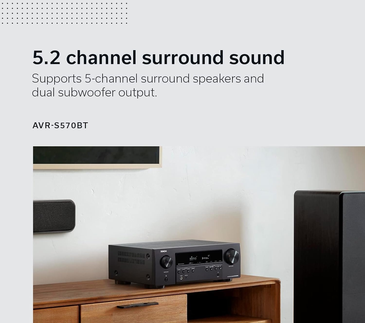 Denon AVR-S570BT AV Receiver 5.2 Channel 8K Ultra HD Audio & Video, Stereo Receivers, Denon AVR Wireless Streaming Bluetooth, (4) 8K HDMI Inputs, eARC, HD Setup Assistant - Image 2