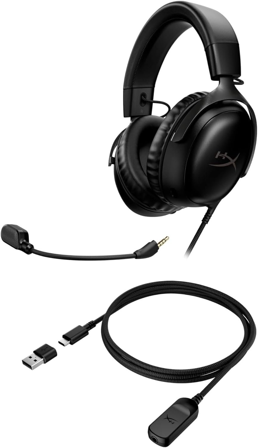 HyperX Cloud III – Wired Gaming Headset, PC, PS5, Xbox Series X|S, Angled 53mm Drivers, DTS Spatial Audio, Memory Foam, Durable Frame, Ultra-Clear 10mm Mic, USB-C, USB-A, 3.5mm – Black - Image 4