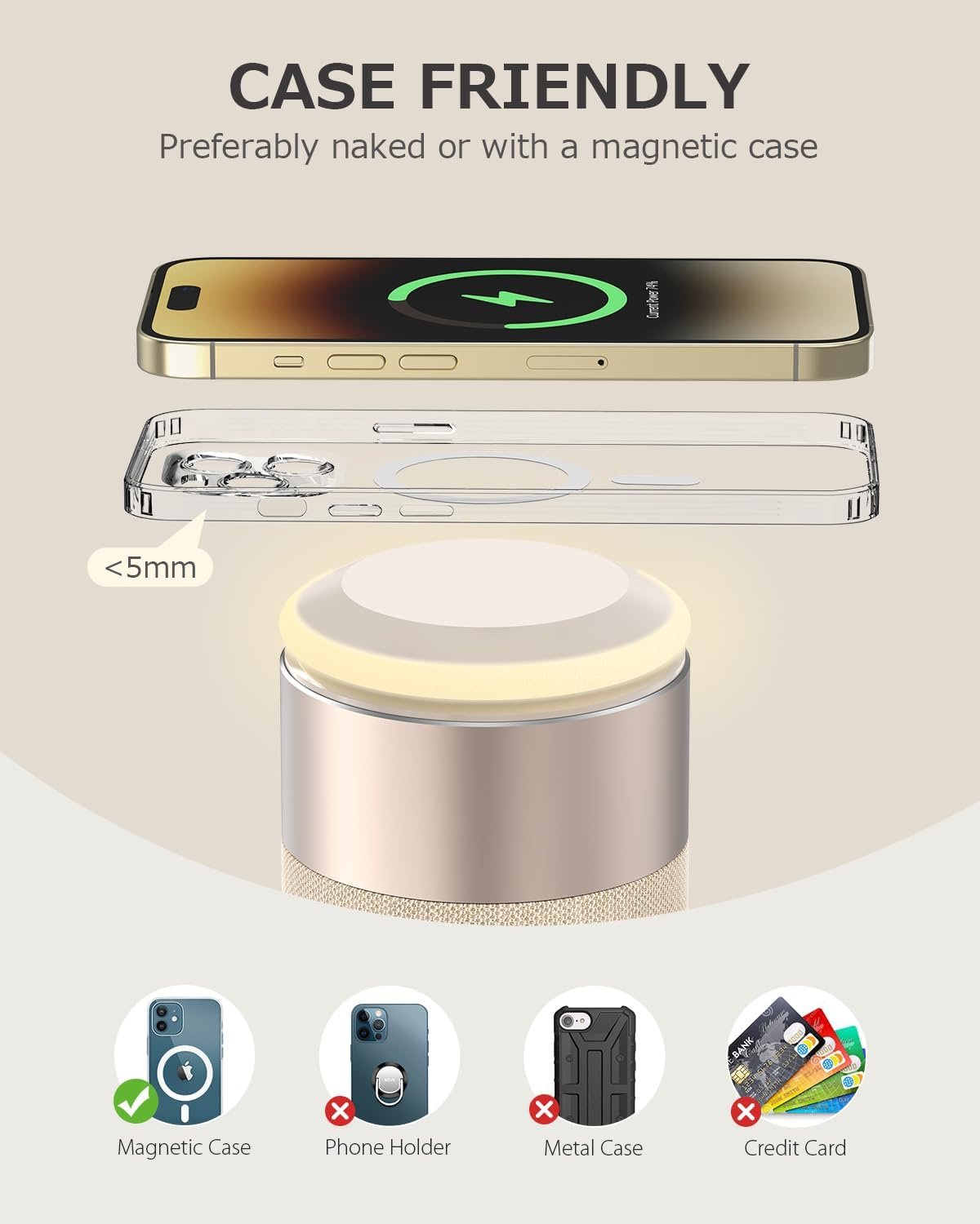 COLSUR Bluetooth Speaker, Magnetic Wireless Charger, Bluetooth Speakers with Night Light, 2 in 1 Wireless Charging Station for iPhone 17/16/15/14/13/12 Series, AirPods Pro 2/4/3/2(Gift Ideal)(Yellow) - Image 6