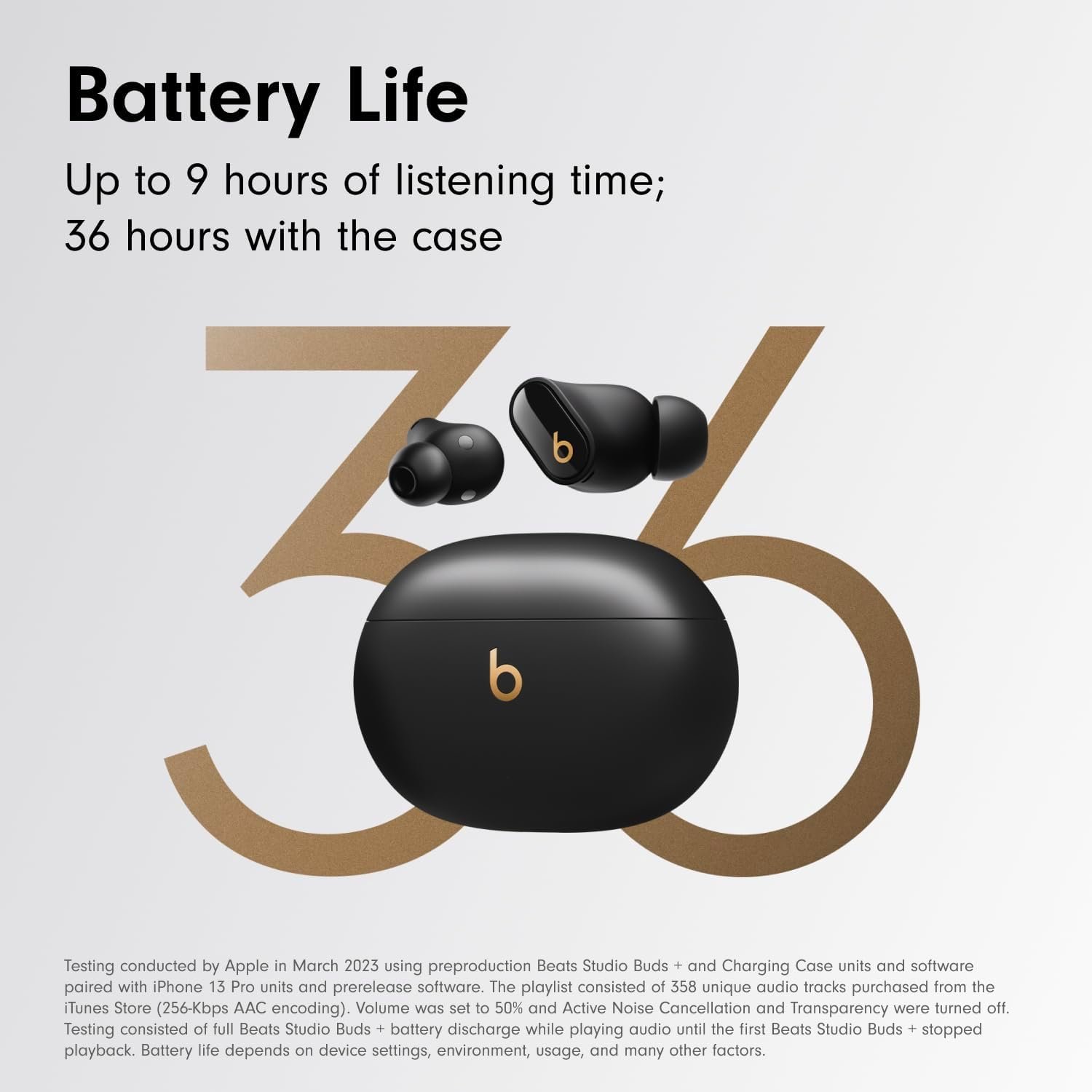 Beats Studio Buds + | True Wireless Noise Cancelling Earbuds, Enhanced Apple & Android Compatibility, Built-in Microphone, Sweat Resistant Bluetooth Headphones, Spatial Audio - Black/Gold - Image 3