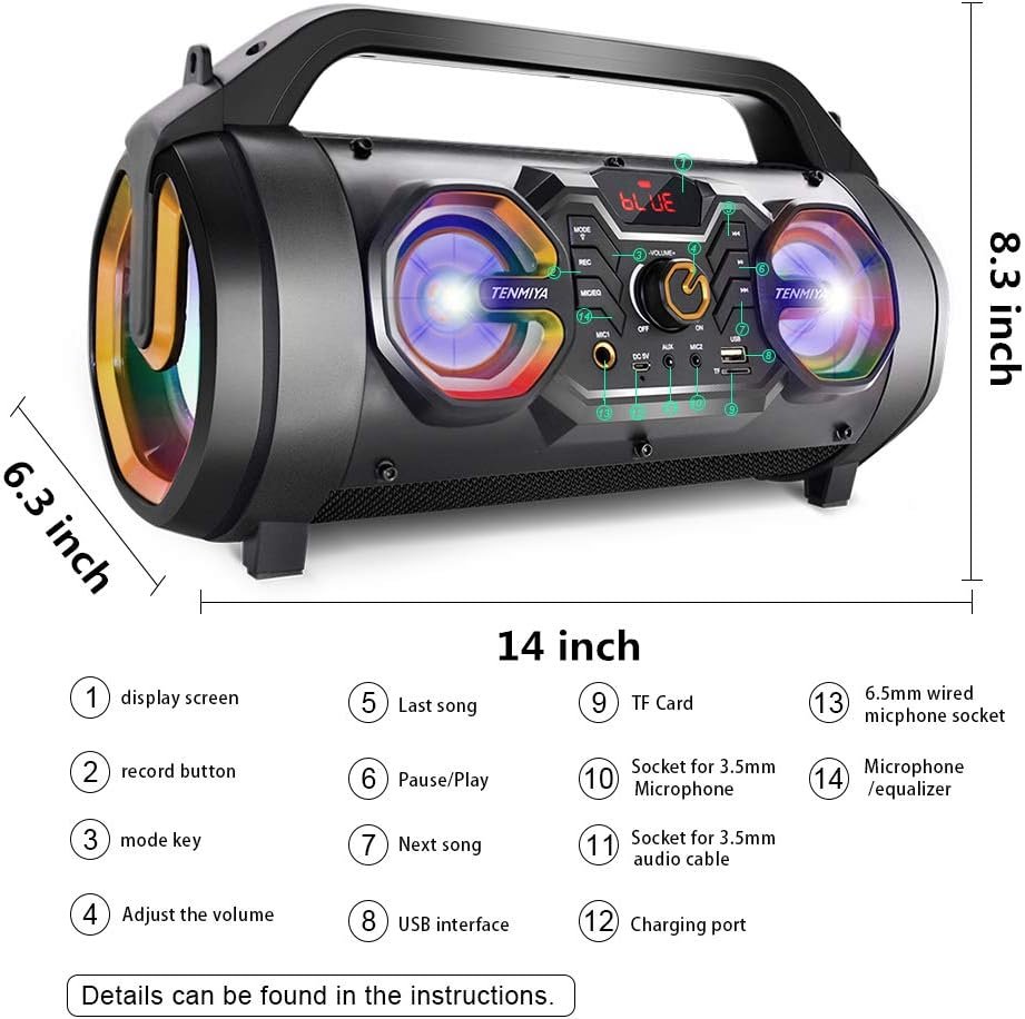 Bluetooth Speaker, 30W Portable Bluetooth Boombox with Subwoofer, FM Radio, RGB Colorful Lights, EQ, Stereo Sound, Booming Bass, 10H Playtime Wireless Party Speaker for Home, Outdoor, Travel, Camping - Image 5