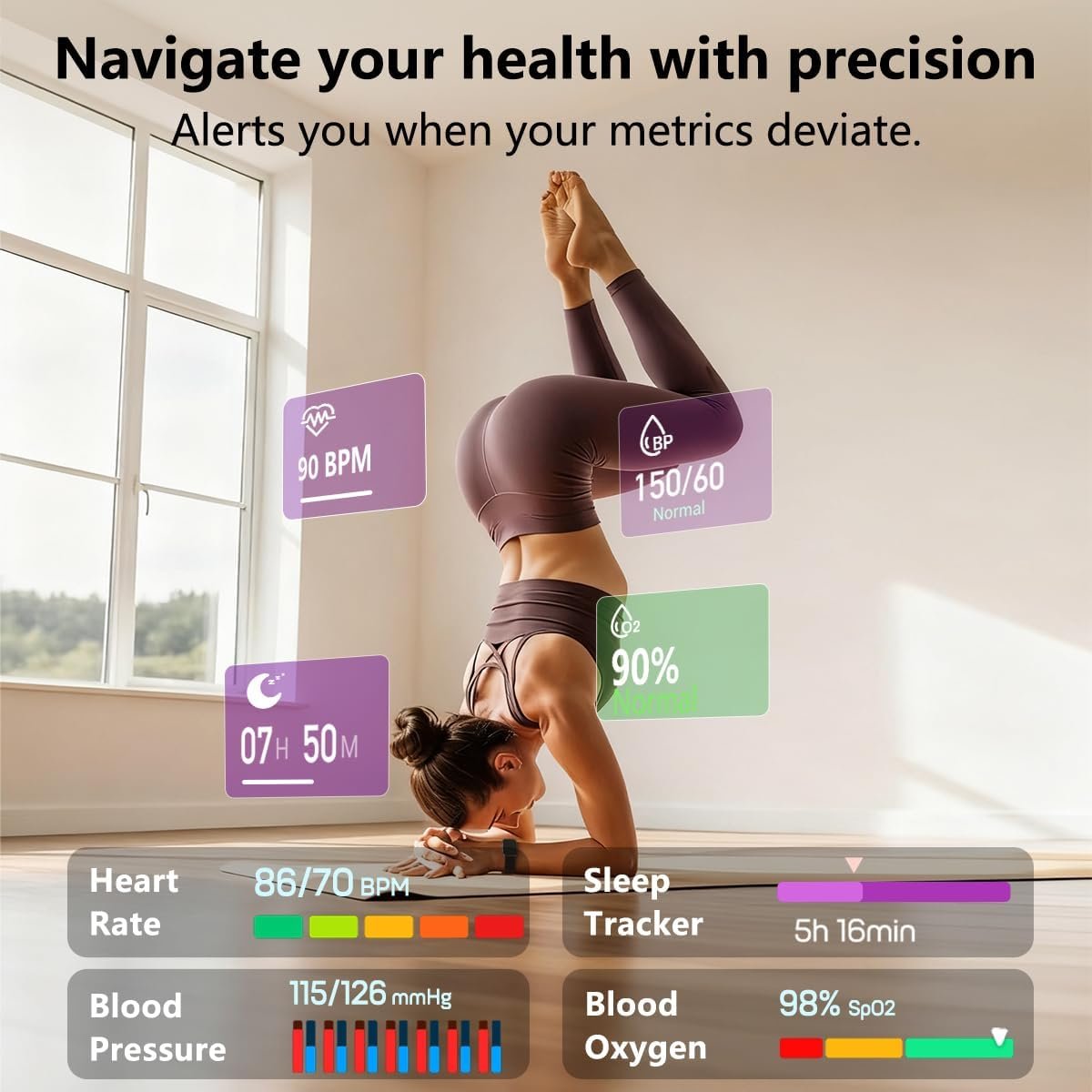 MorePro Health Fitness Tracker for Women Men, 24/7 Heart Rate Blood Pressure & Oxygen Monitoring, Sleep Tracker, 120+ Sport Modes Smart Watch, IP68 Waterproof, 2 Bands, Compatible Android iOS - Image 3