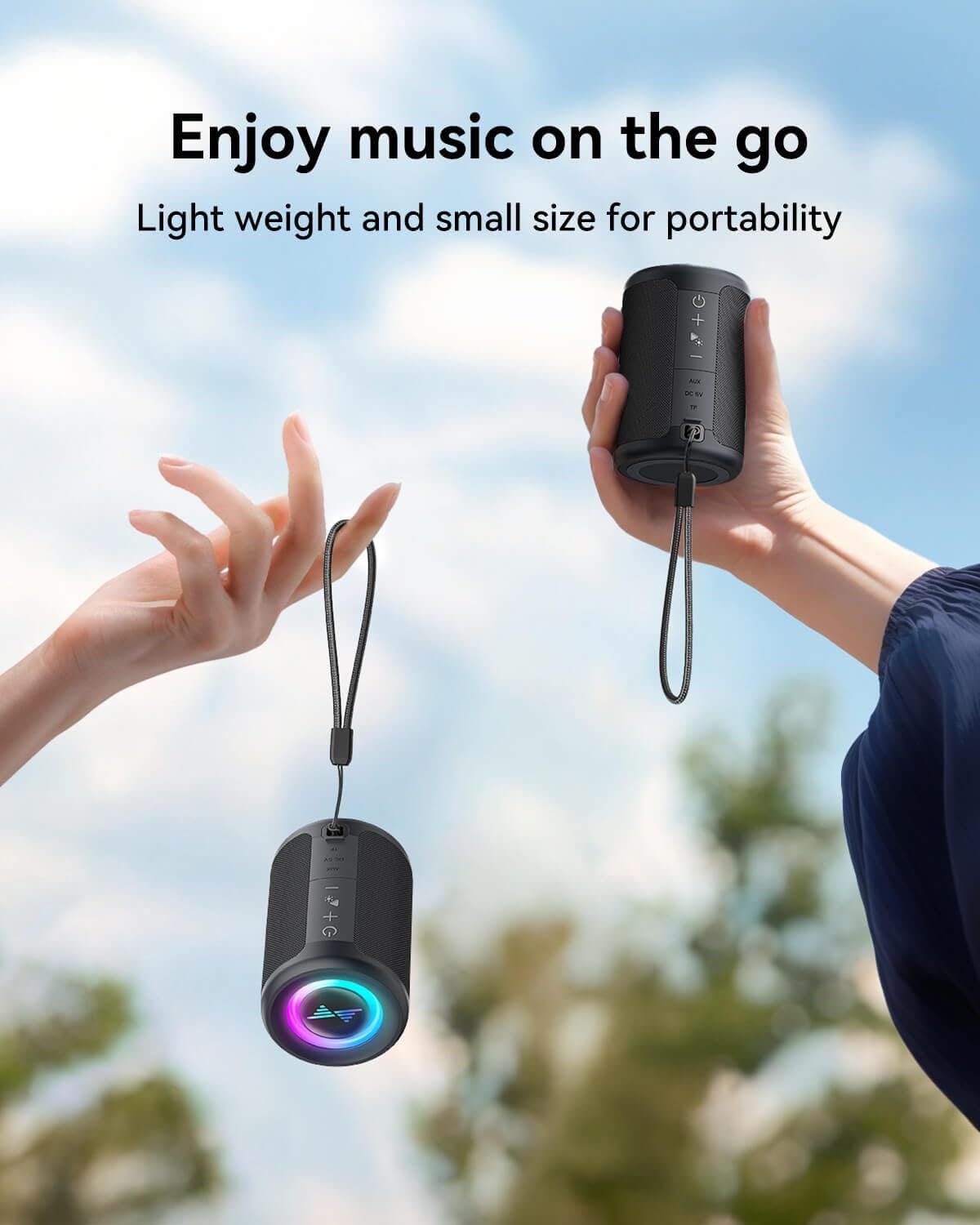 LENRUE Small Portable Bluetooth Speaker with Lights, TWS Stereo Surround Sound, Type C Powered, Bluetooth 5.3, AUX TF Card Input, Wireless for Outdoor Home, Coolest Gifts - Image 3