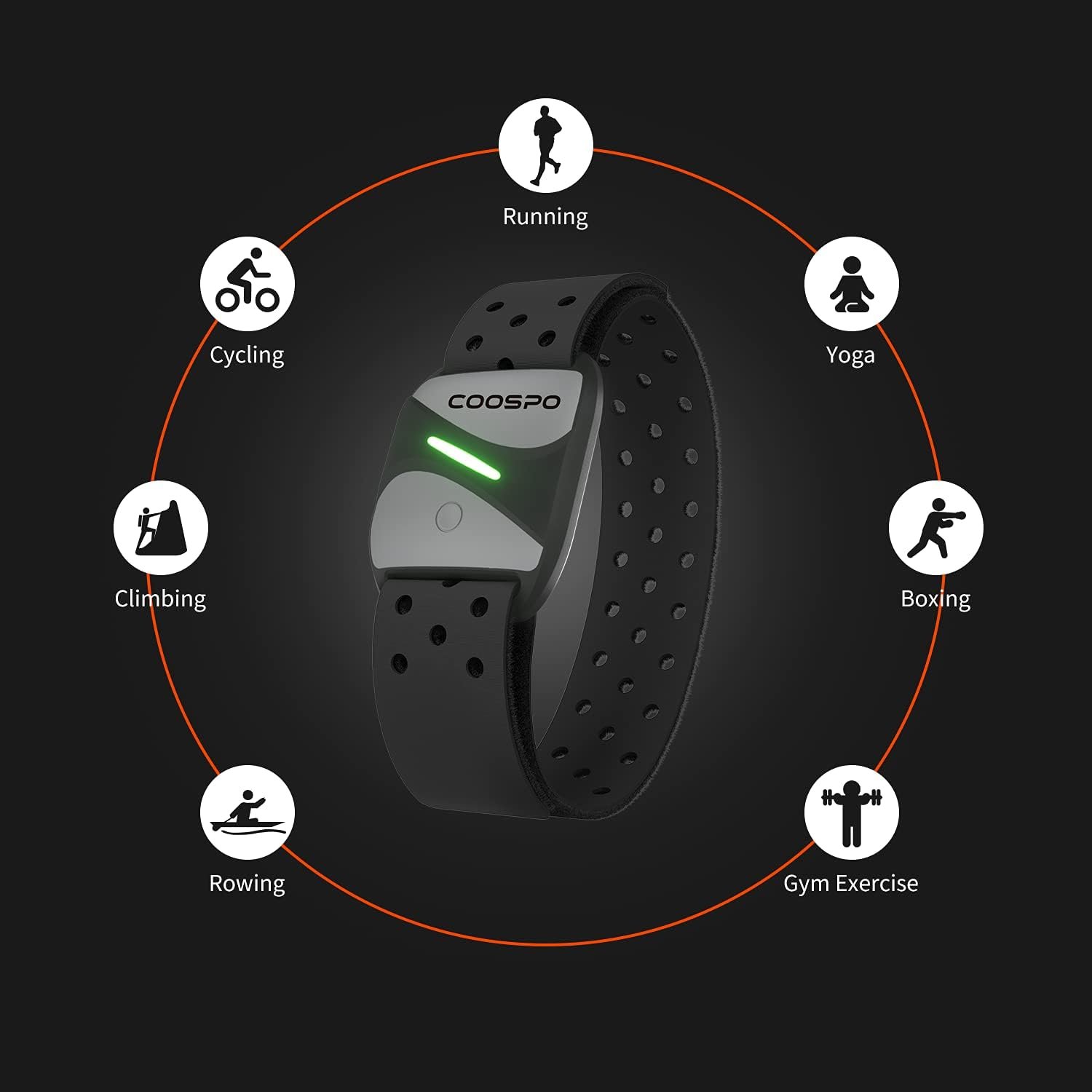 COOSPO Heart Rate Monitor Armband HW807, Bluetooth 5.0 ANT+ HRM with HR Zone LED Indicator, Tracking Heartbeat HRV for Fitness Training, Work with Peloton/Polar/Wahoo/Strava/DDP Yoga - Image 3