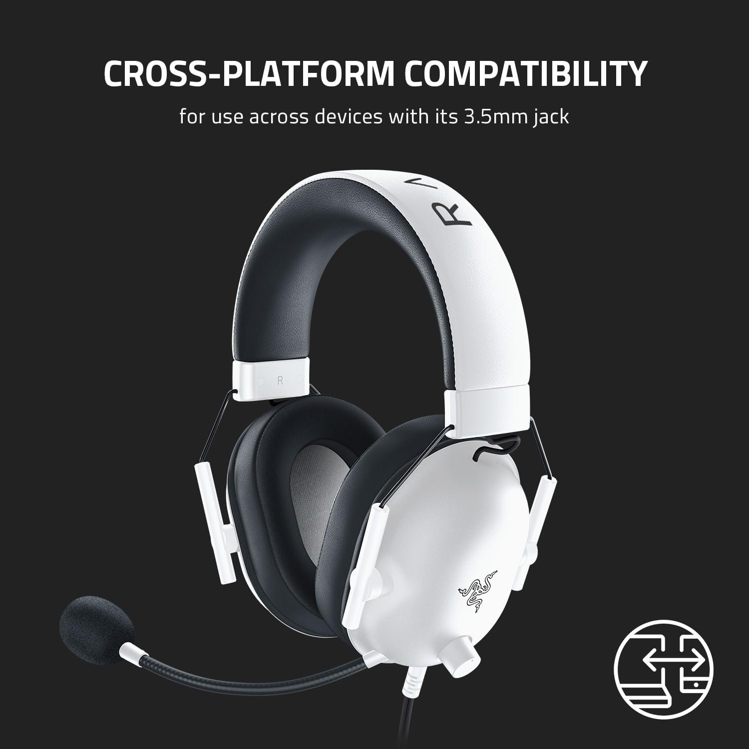Razer BlackShark V2 X Gaming Headset: 7.1 Surround Sound - 50mm Drivers - Memory Foam Cushion - for PC, Mac, PS4, PS5, Switch - 3.5mm Audio Jack - White - Image 8