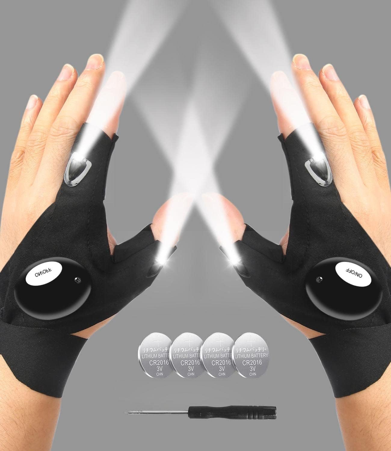 MOIPEJO LED Flashlight Gloves, Gifts for Men Dad Him Boyfriend Husband, Cool Gadget Hands-Free Finger Lights for Camping Fishing Repairing, Fathers Day Christmas Birthday Gift-Black