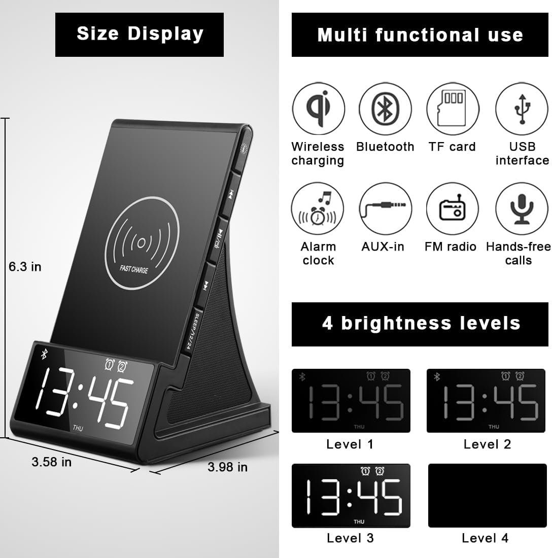 8-in-1 Wireless Charging Station with Bluetooth Speaker, Alarm Clock,FM Radio,Remote Control,Fast Charging Dock Compatible with iPhone 17/16/15/14, Samsung S25/S24,Android Phones - Image 7
