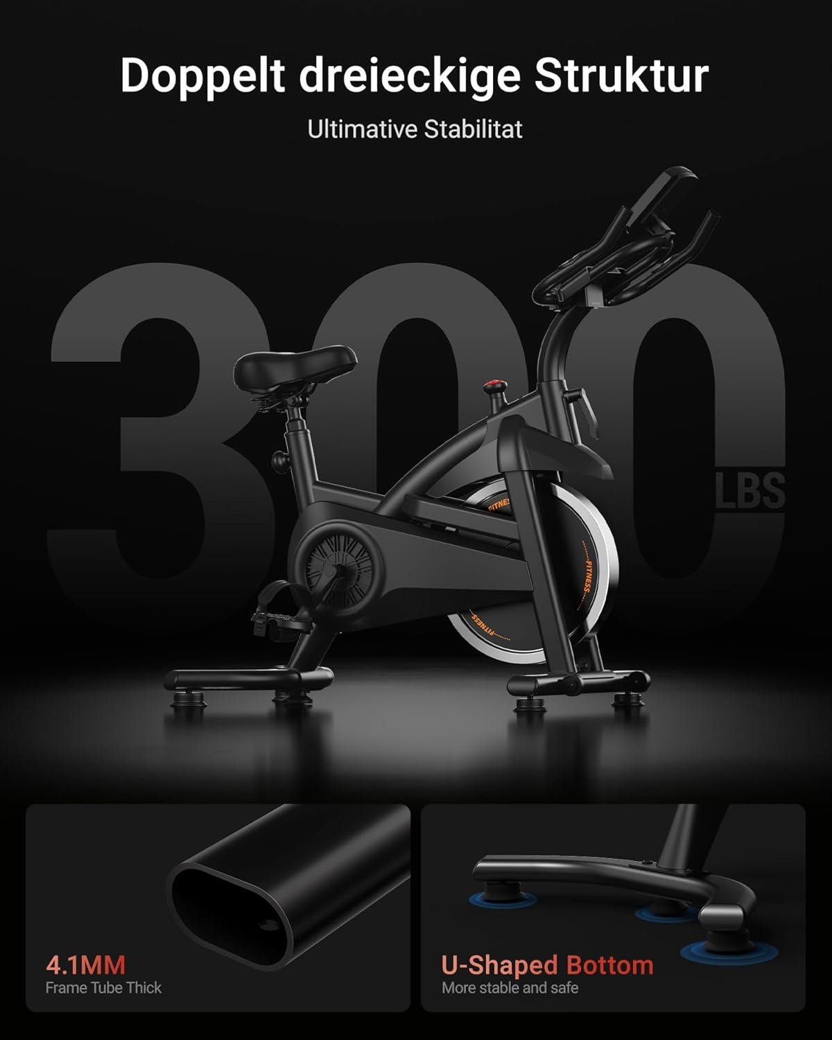 Exercise Bike,Brake Pad Stationary Bike for Home with 0-100 Resistance & App, Silent Belt Drive Stationary Workout Bike for Home with Comfort Seat, Low Noise Indoor Cycling Bike with Heart Rate / Tablet & Bottle Holder, 300 LBS Capacity - Image 3