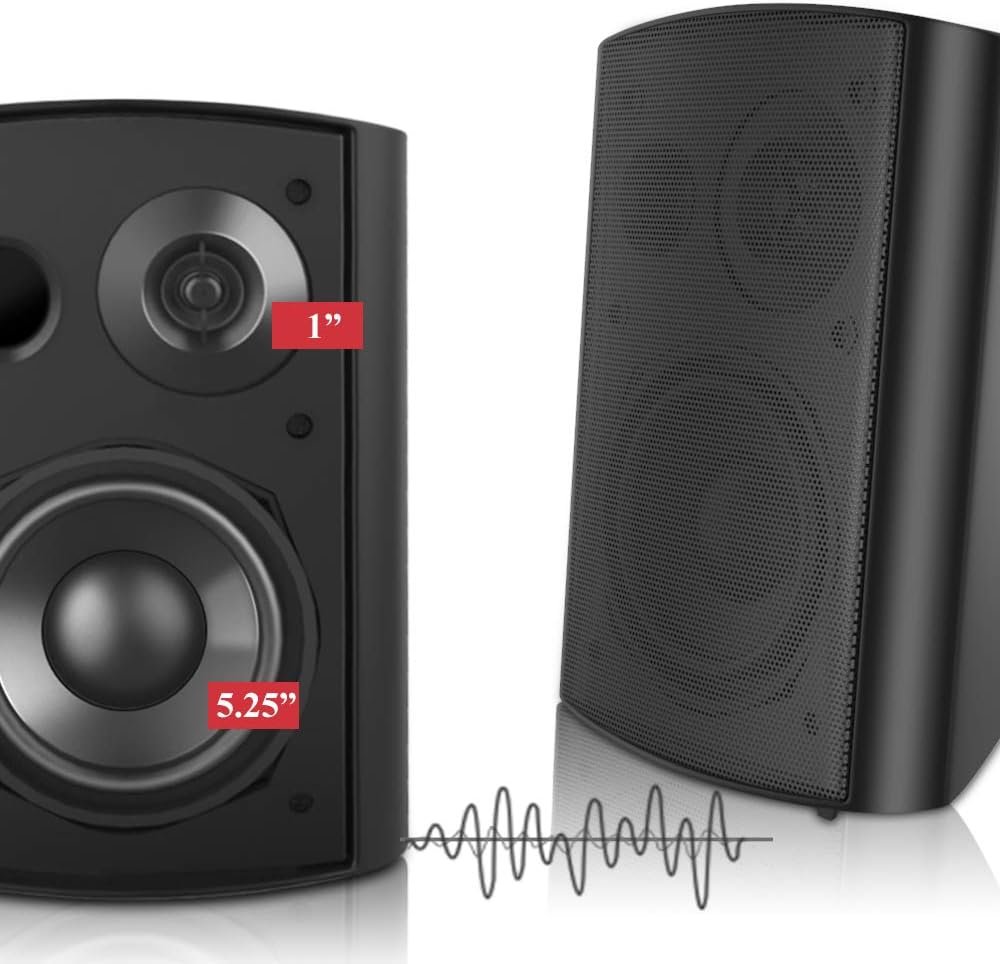 pohopa 5.25 Inch Outdoor Speakers with Bluetooth Stereo Amplifier Receiver | All-Weather Durability | Broad Sound Coverage | Speed-Lock Mounting System (Black) - Image 2