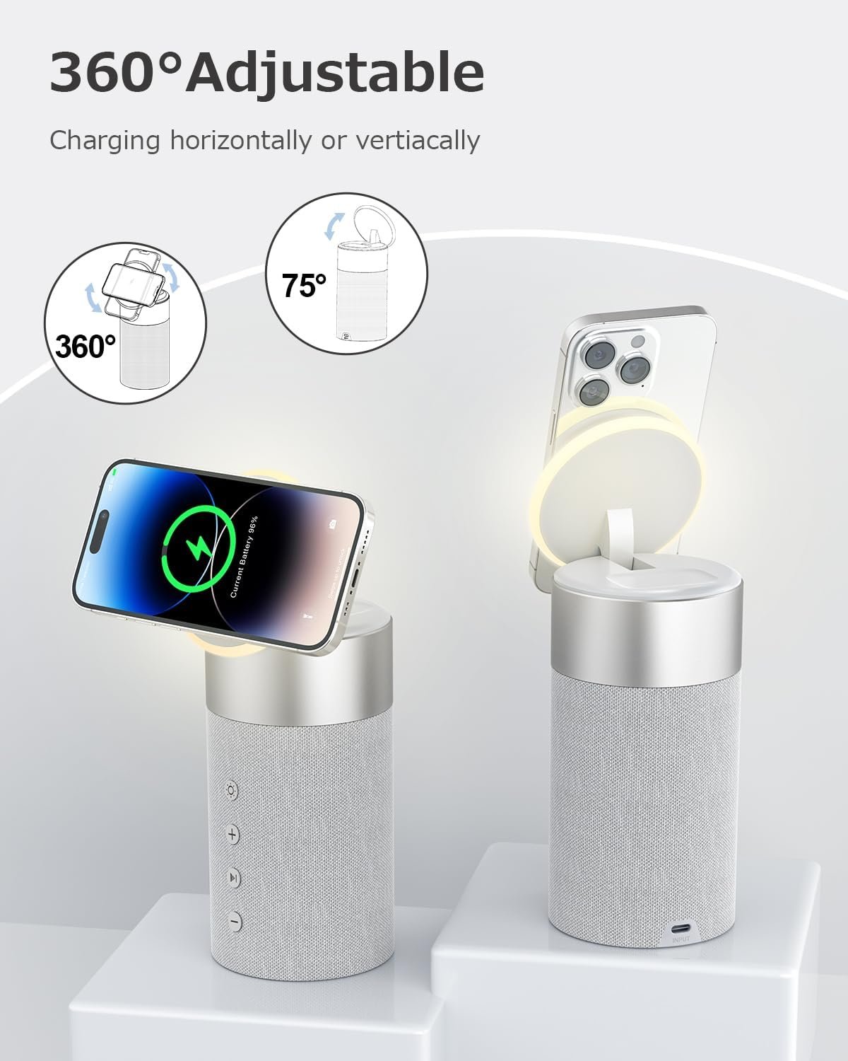 COLSUR Bluetooth Speaker, Magnetic Wireless Charger, Bluetooth Speakers with Night Light, 2 in 1 Wireless Charging Station for iPhone 17/16/15/14/13/12 Series, AirPods Pro 2/4/3/2(Gift Ideal)(Gray) - Image 6