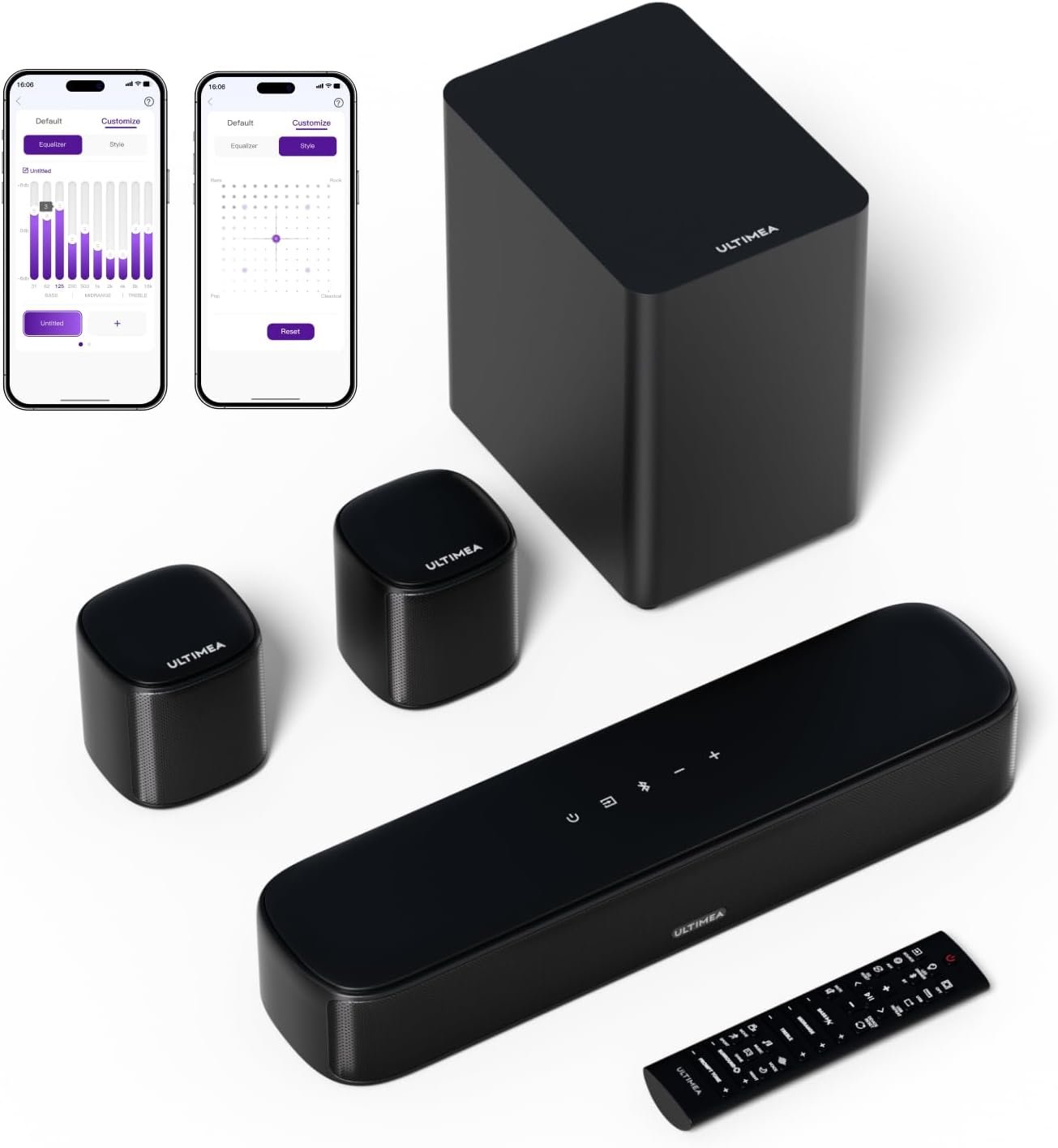 ULTIMEA 5.1ch Sound Bar with Subwoofer, Home Theater Virtual Surround Sound System for TV, Soundbar with App Control, 2 Surround Speakers, Opt/AUX, Peak Power 250W, Aura A30