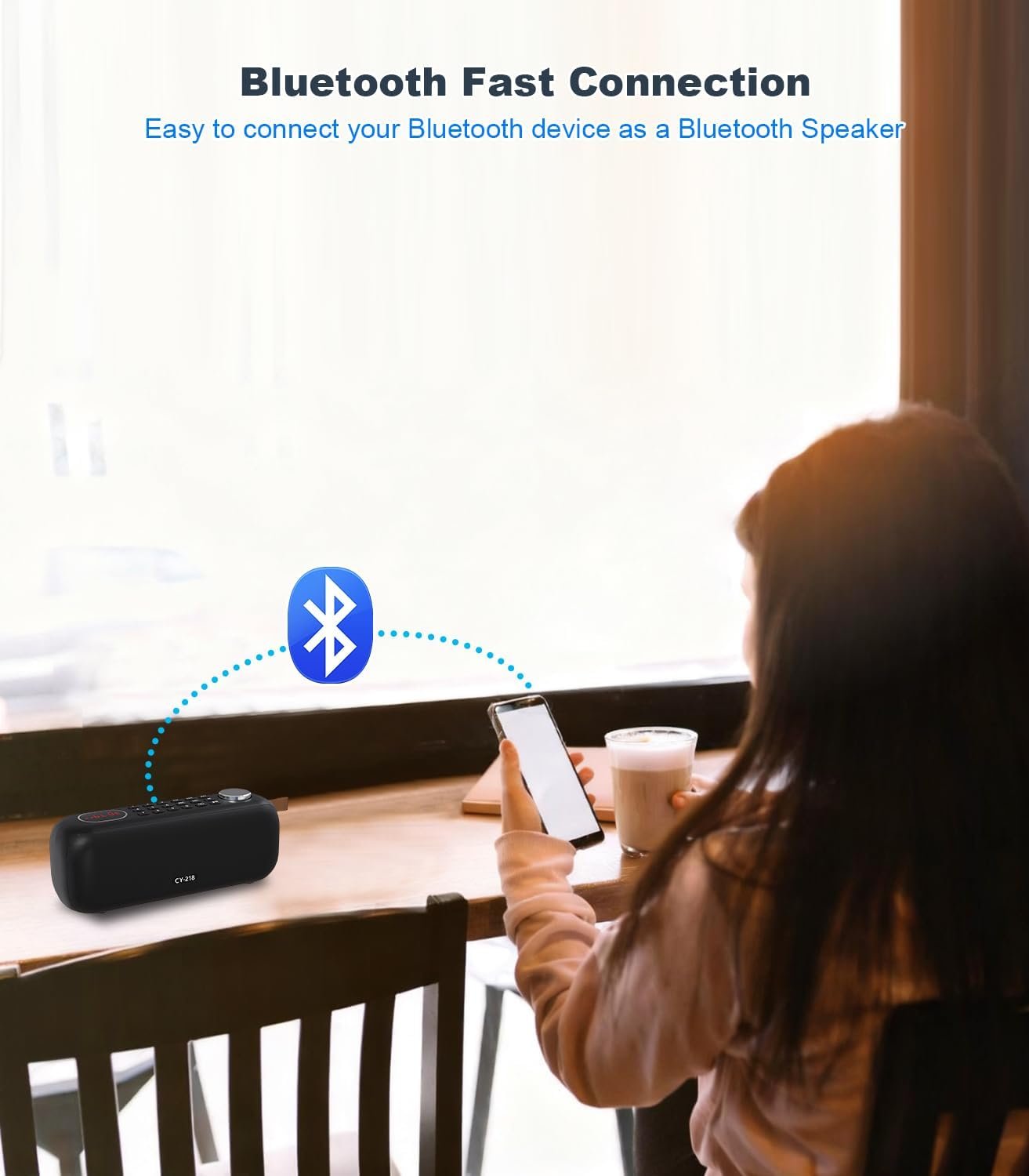 Portable Bluetooth Speaker FM Radio Digital, Support USB/SD Card MP3 Music Player/AUX/REC, Build-in 3000mAh Rechargeable Battery, 10W Powerful Speaker and Earphone Jack for Indoor Outdoor - Image 4