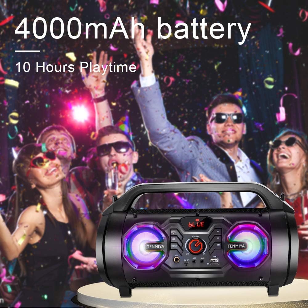 Portable Bluetooth Speaker with Subwoofer, Wireless Speakers with Booming Bass, FM Radio, RGB Lights, EQ, Stereo Sound, 10H Playtime, 30W Loud Speaker for Home, Outdoor, Party, Travel, Camping, Gifts - Image 3