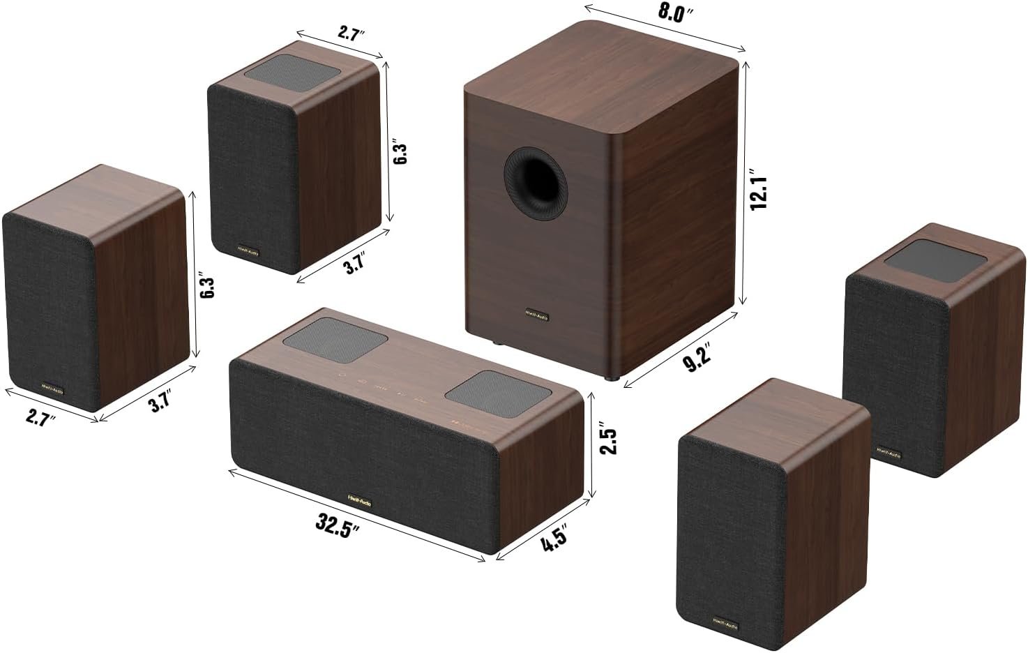 HiFi 5.1.4ch Home Theater Sound System, Dolby Atmos, 900W Surround Sound System for TV, Sound Bar with Subwoofer, 4 Surround Speakers, TV Soundbar, HiFi-Grade Crossover, eARC, BT 5.4, Color: Wood - Image 9