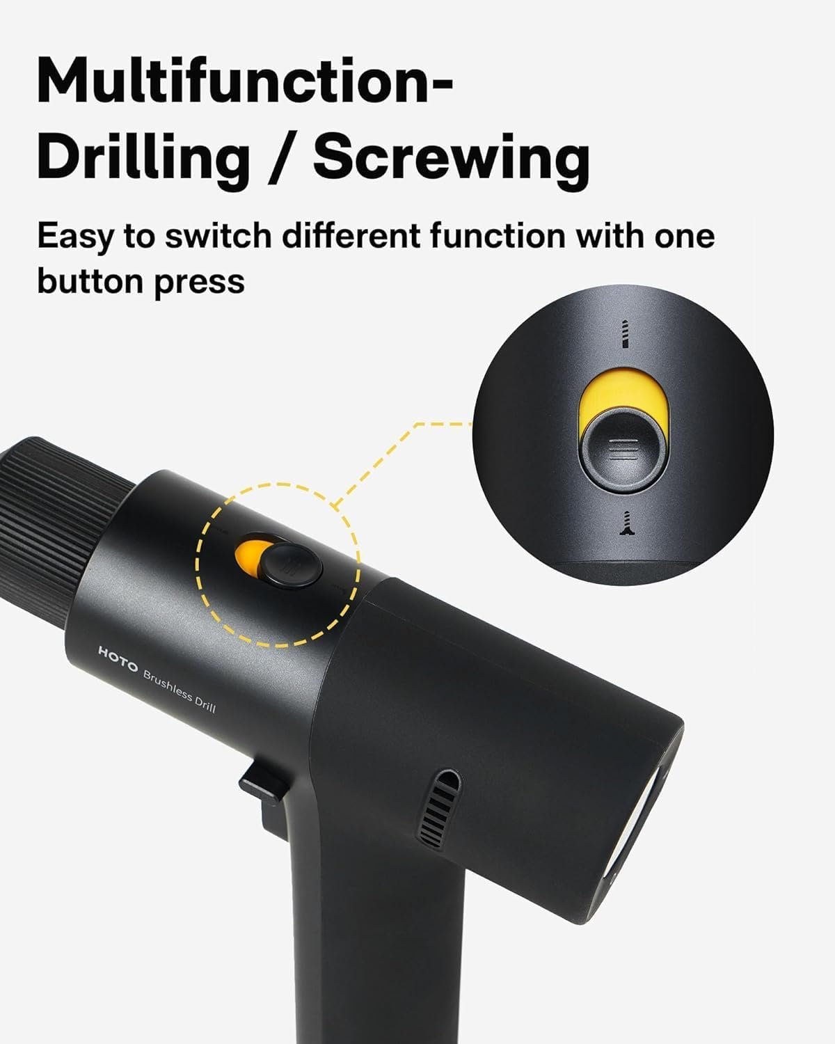 HOTO Cordless Brushless Drill 12V, LED Display Screen, 30 Precision Gears, 2 Working Modes, 2000mAh Battery, 266 In-lbs (30N·m) Torque, 3/8 Inch Keyless Chuck, 1400RPM, 10 x Bits, 8 x Drill Bits - Image 2
