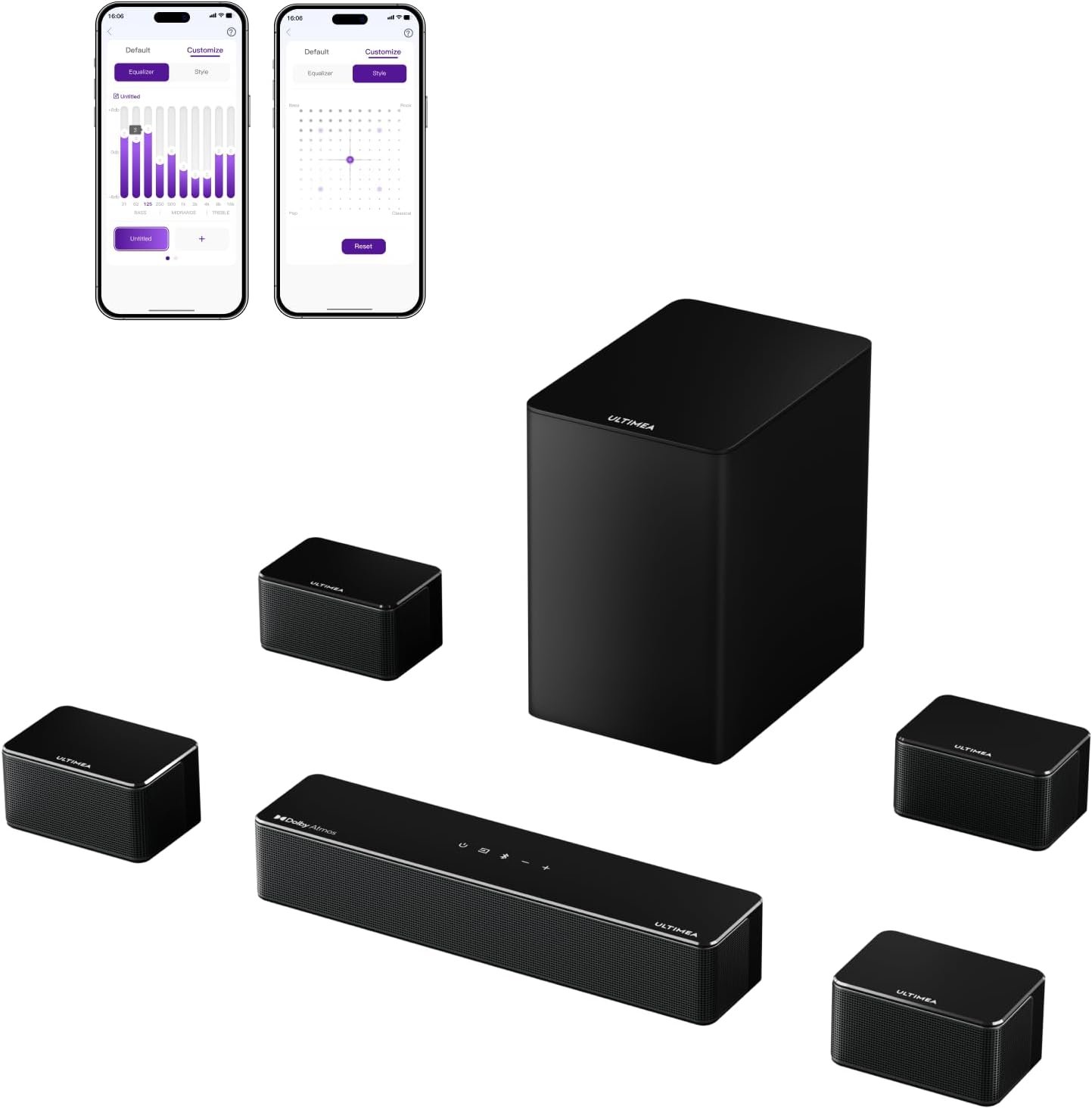 ULTIMEA 7.1Ch Soundbar with Dolby Atmos, APP Control, Surround Sound System for TV, 4 Wired Surround Speakers, Sound Bar for TV with 6.5" Wireless Subwoofer, Soundbar for TV, Poseidon D80 Upgraded