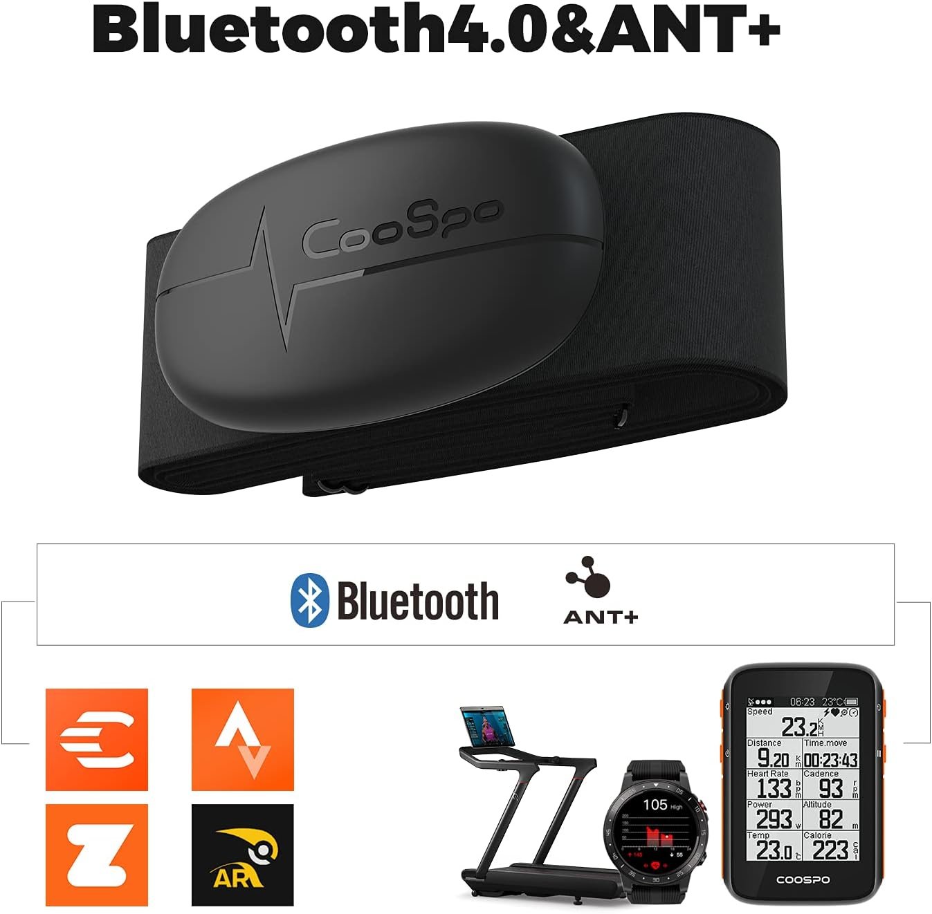 COOSPO Heart Rate Monitor Chest Strap, Bluetooth ANT+ Heart Rate Monitor Chest Sensor with 400H Battery, HRM Works with Strava/Wahoo Fitness/Polar Beat/Peloton/DDP Yoga App - Image 4