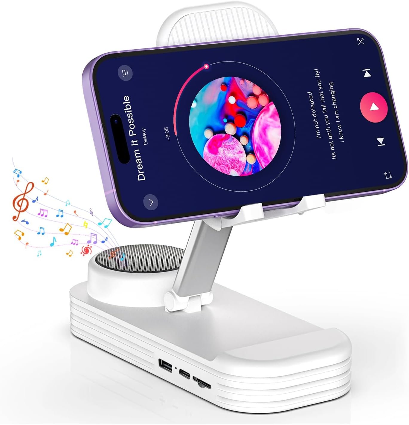 Cell Phone Stand with Wireless Bluetooth Speaker & Anti-Slip Base,HD Surround Sound,Portable Phone Stand,Suitable for Home & Outdoor,Compatible with iPhone,iPad and Samsung Galaxy(White)